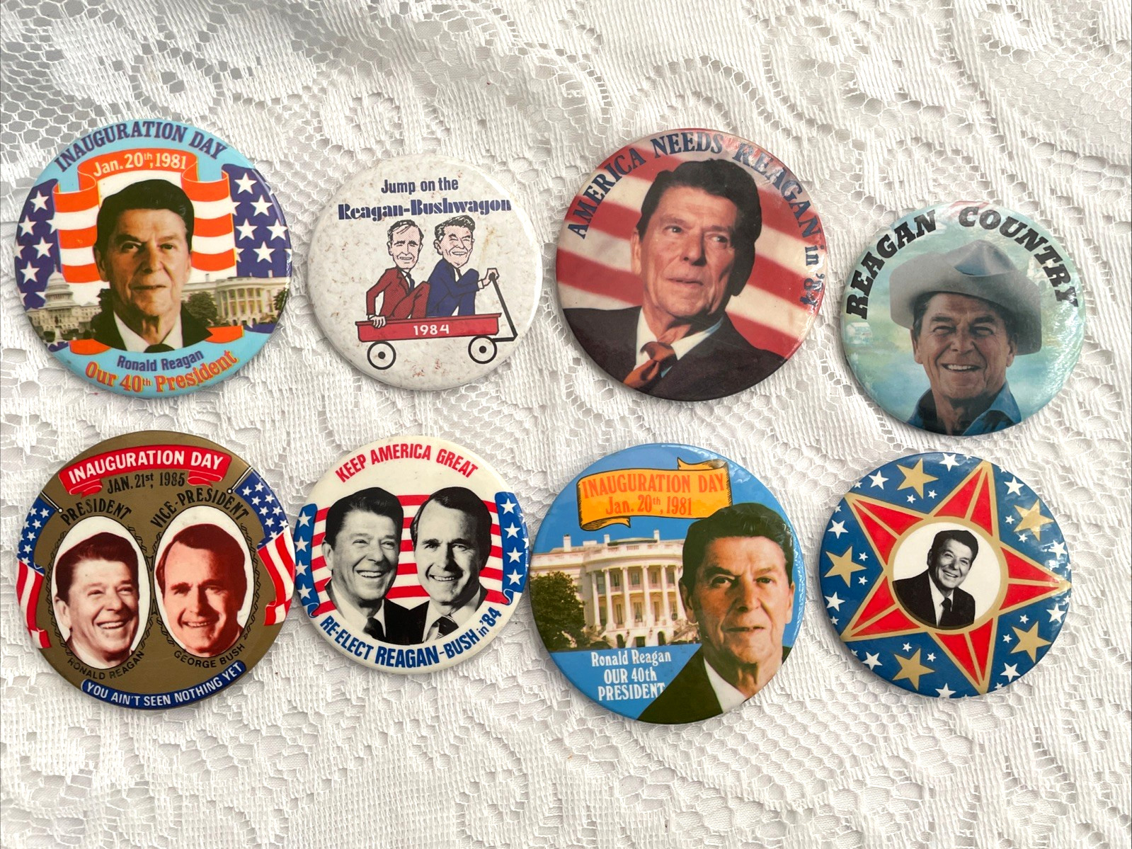 LOT/8 LARGE 3″ REAGAN & BUSH POLITICAL CAMPAIGN BUTTON PINS PINBACK