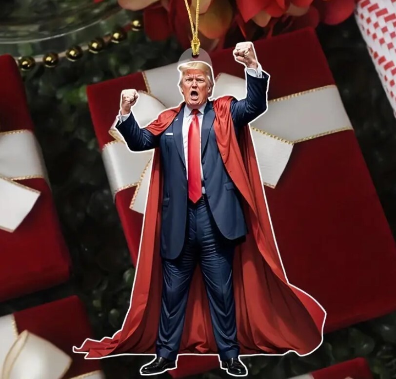 President TRUMP 2024 Wearing Red Cape Acrylic 2D Pendant,Keychain, Xmas Ornament