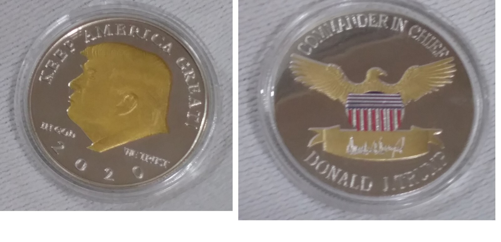 Donald Trump 2020 Silvertone Collectible Eagle Coin in Plastic Fit Display Case