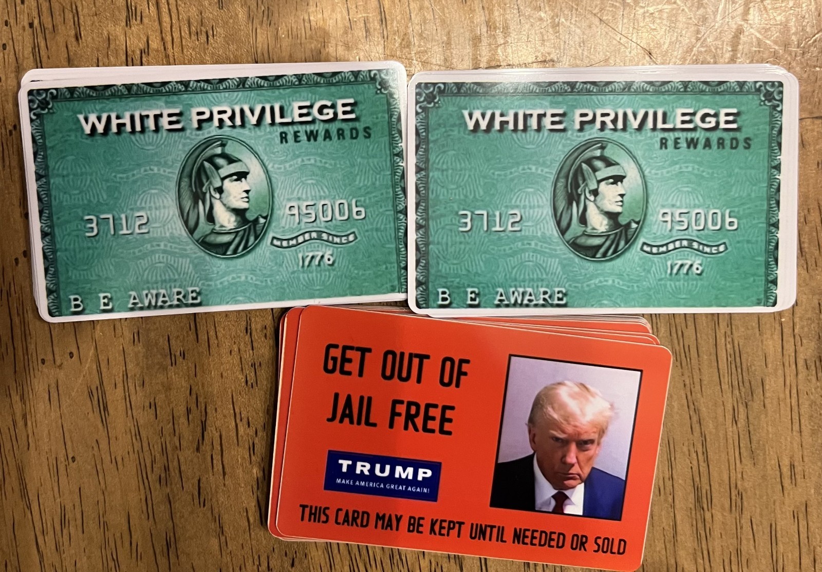 NEW 5 Card Lot Trump Gold Green Race Jail White Plastic ICE MAGA Funny Gift