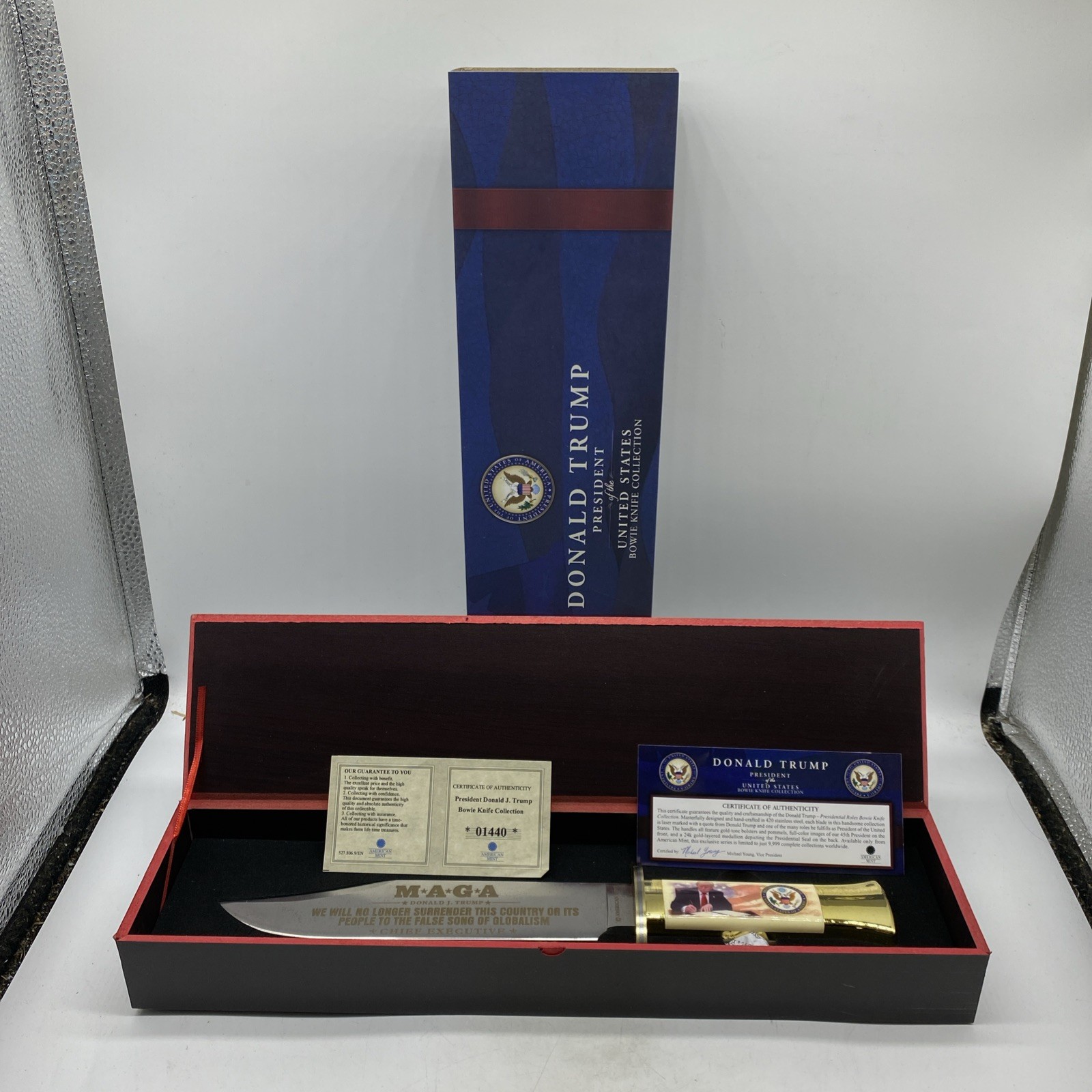 DONALD TRUMP MAGA BOWIE KNIFE NEW IN PRESENTATION BOX AND COA 5278069 1