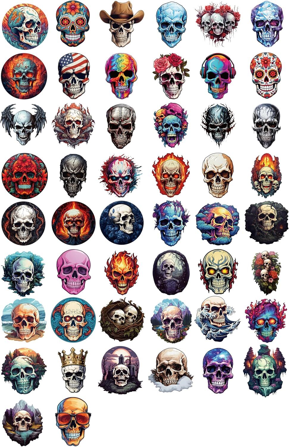 100 Pack Skull Stickers (Large Size), Decal Sticker for Multicolor