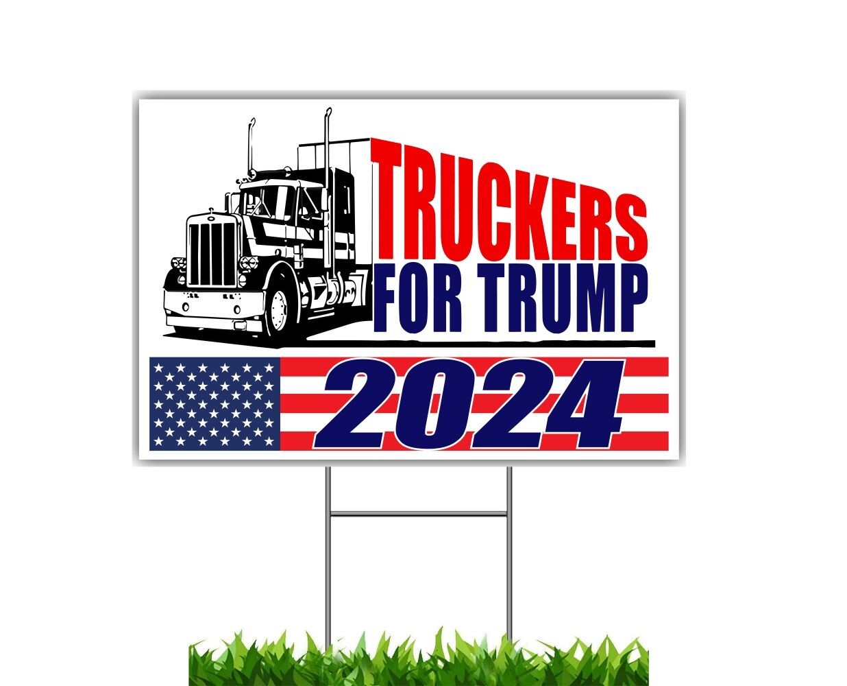TRUCKERS FOR TRUMP 2024 KEEP AMERICA GREAT YARD SIGN 18″x12″ FREE STAKE 2 SIDED