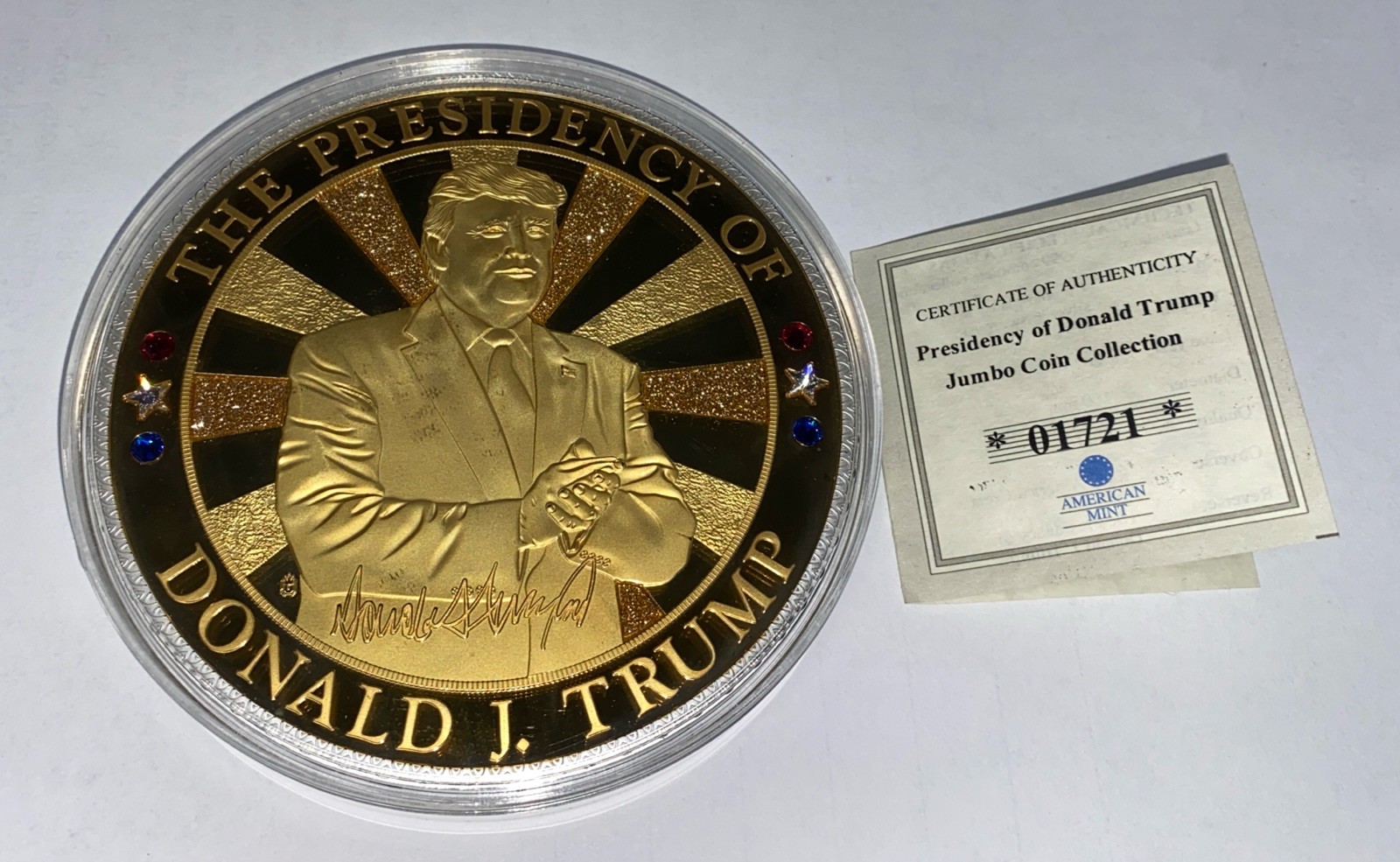 The Presidency of Donald Trump 2020 JUMBO COIN COLLECTION Swarvoski Crystal Coin