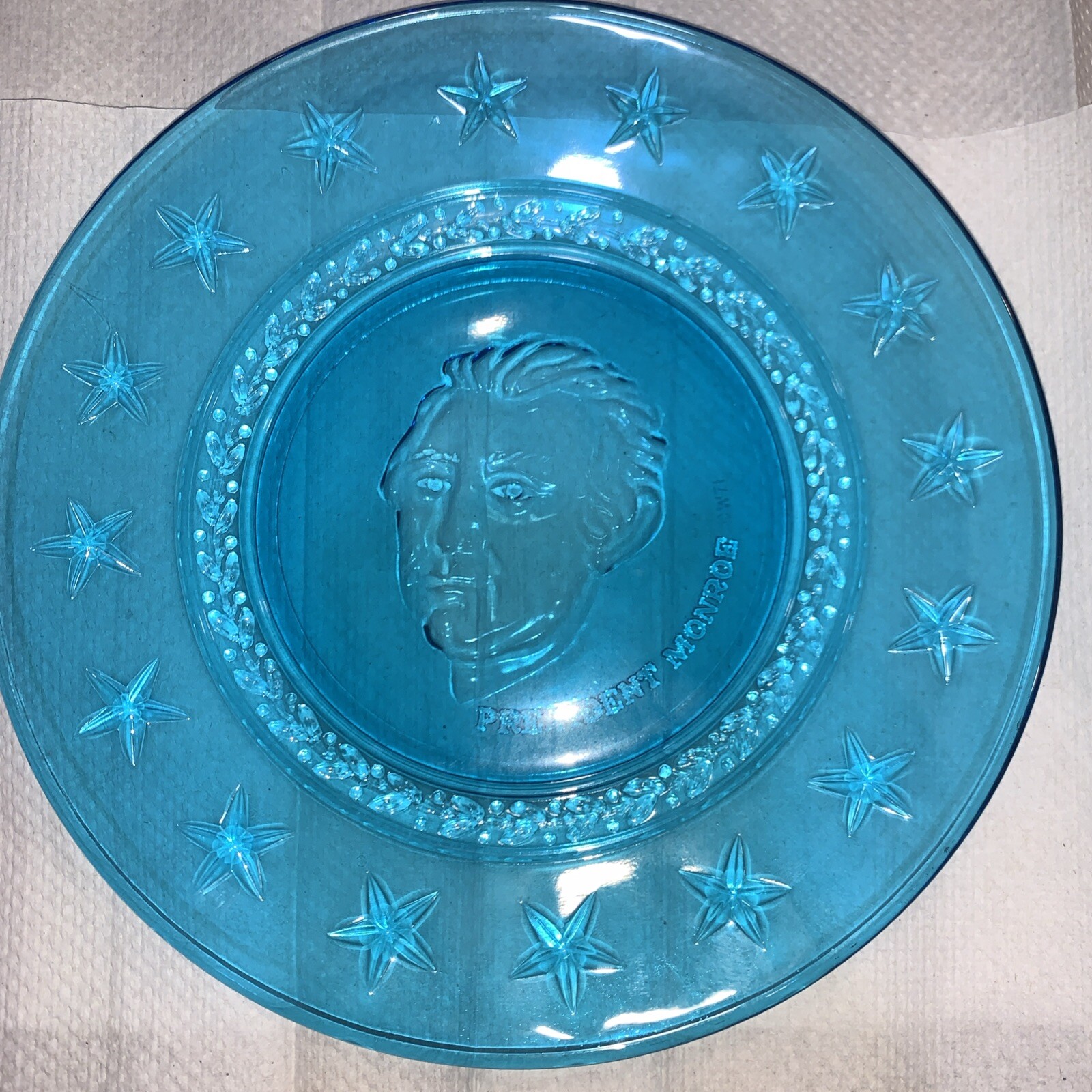 Wheaton Nuline Millville New Jersey Presidential Plate James Monroe VTG Blue