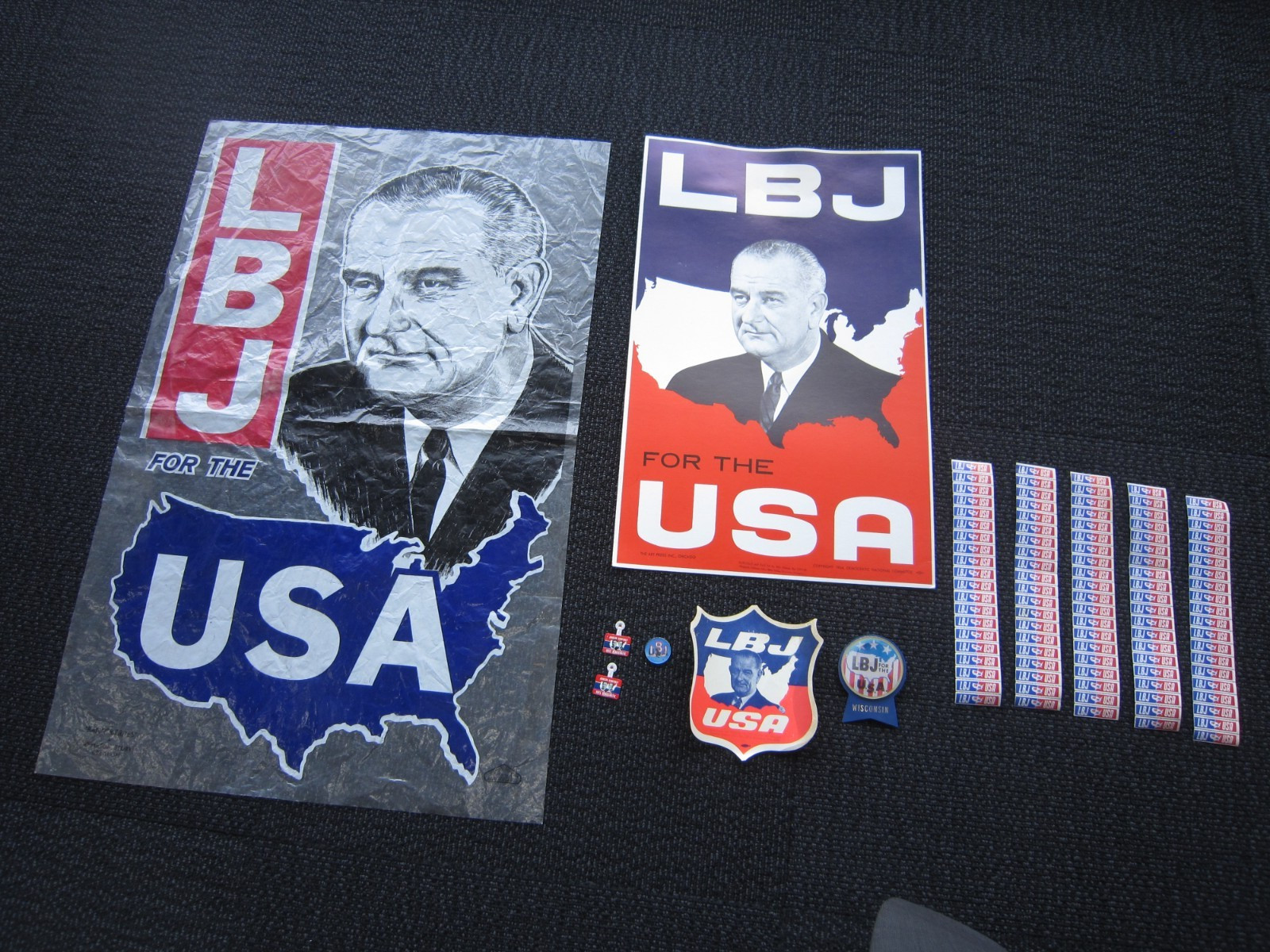 1964 LBJ For President plastic and cardboard banners