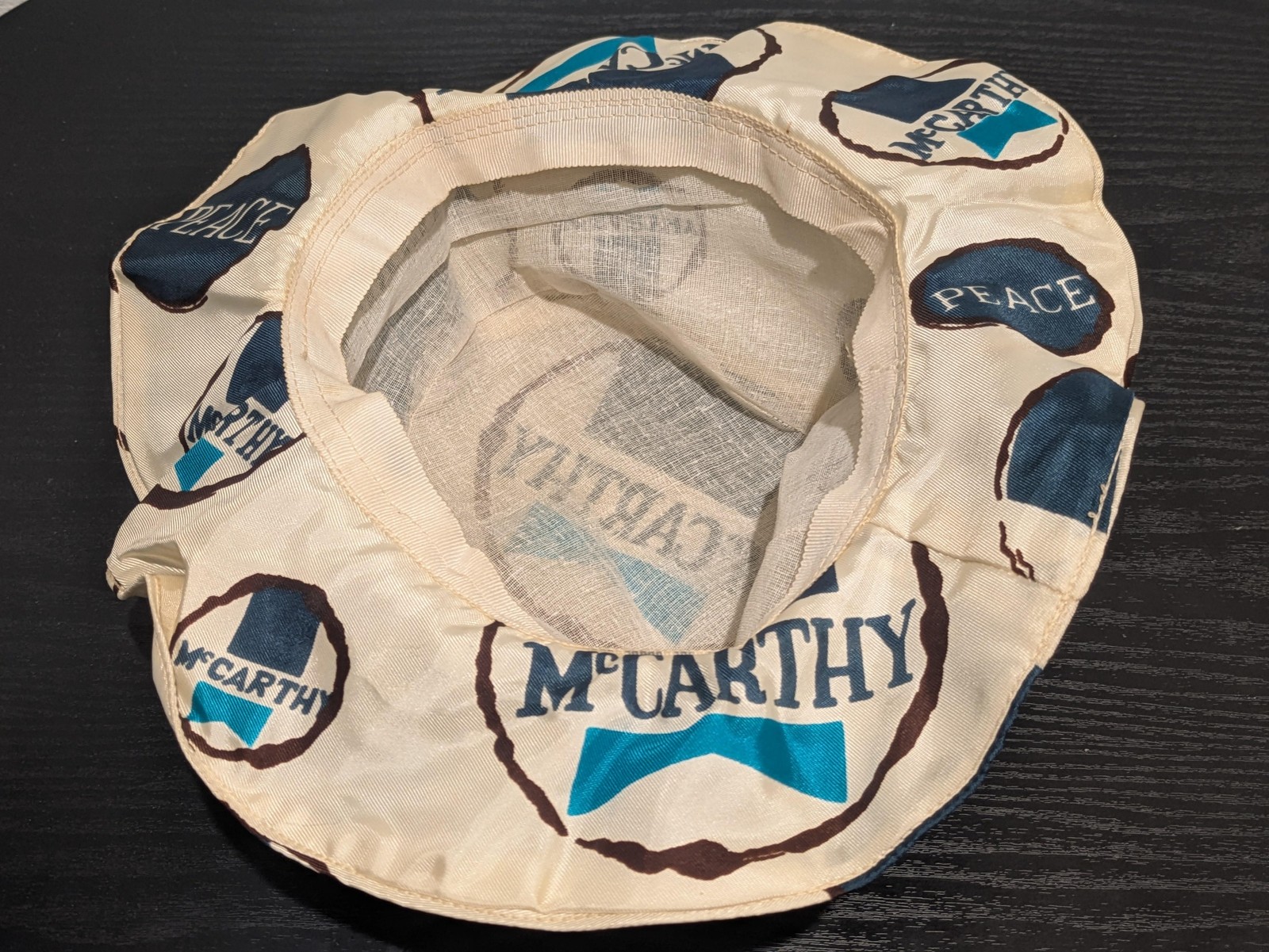 Vintage McCarthy Political Campaign Fabric Bucket Hat Peace Logo White 1968 Rare