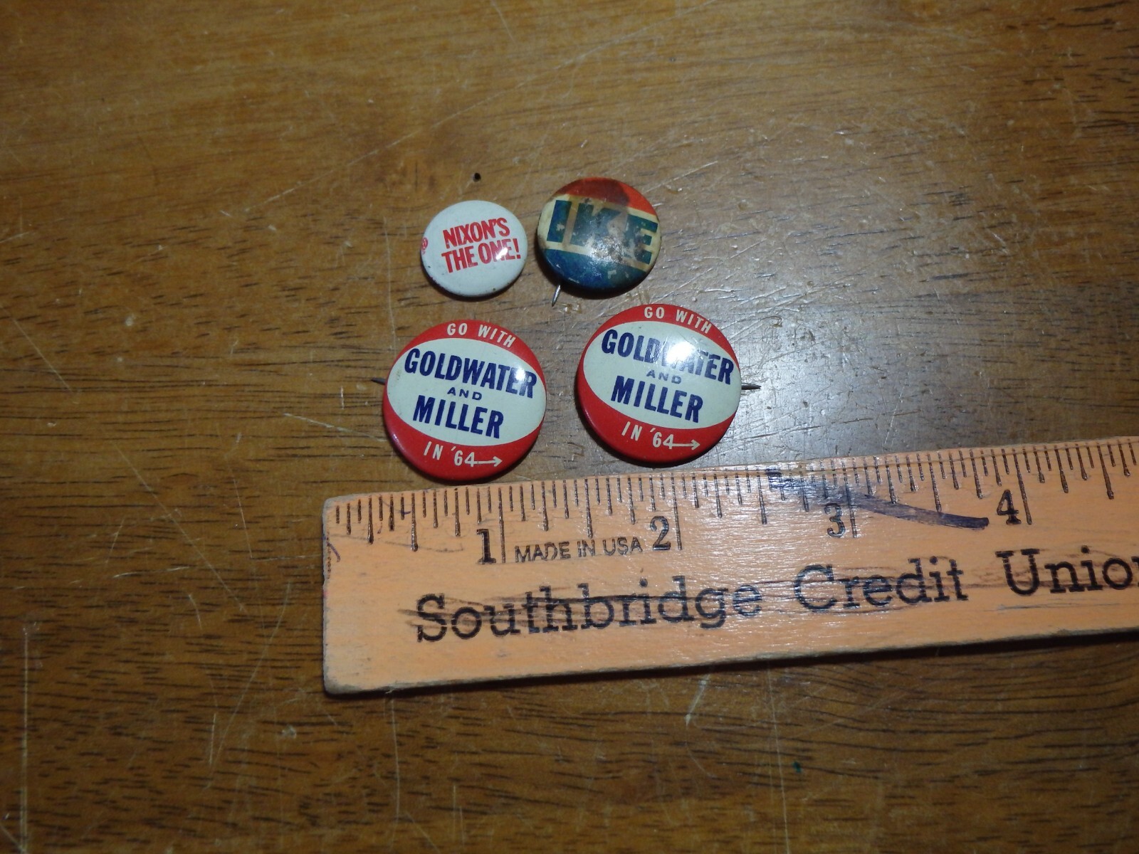 Barry Goldwater and miller ike pin backs 1960s poloitical pin back bx PC# 24