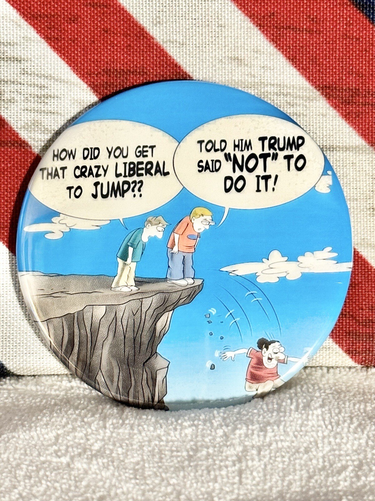 Trump 2024 Anti-Democrat “Satire” Presidential Campaign Pin Button – 3″ Round