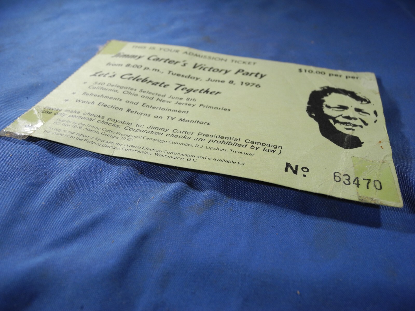 Jimmy Carter’s 1976 Victory Party Admission Ticket (RARE!)