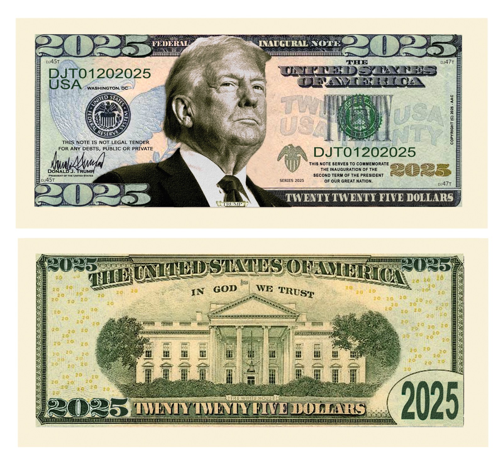 Pack of 10 Donald Trump 2025 Presidential Collectible Novelty Dollar Bills