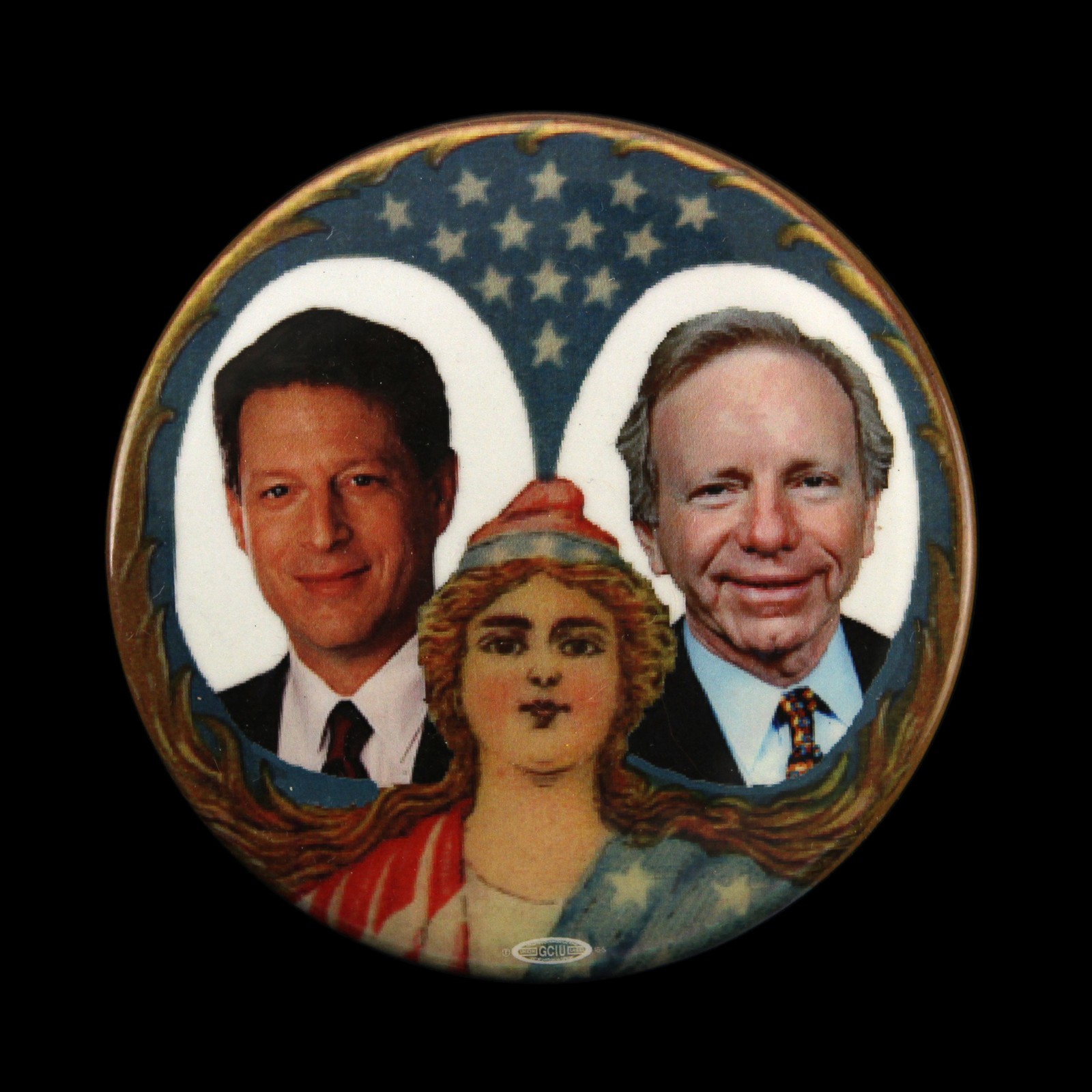 2000 Al Gore Joe Lieberman Lady Liberty 3 3/8″ Campaign Pinback Button