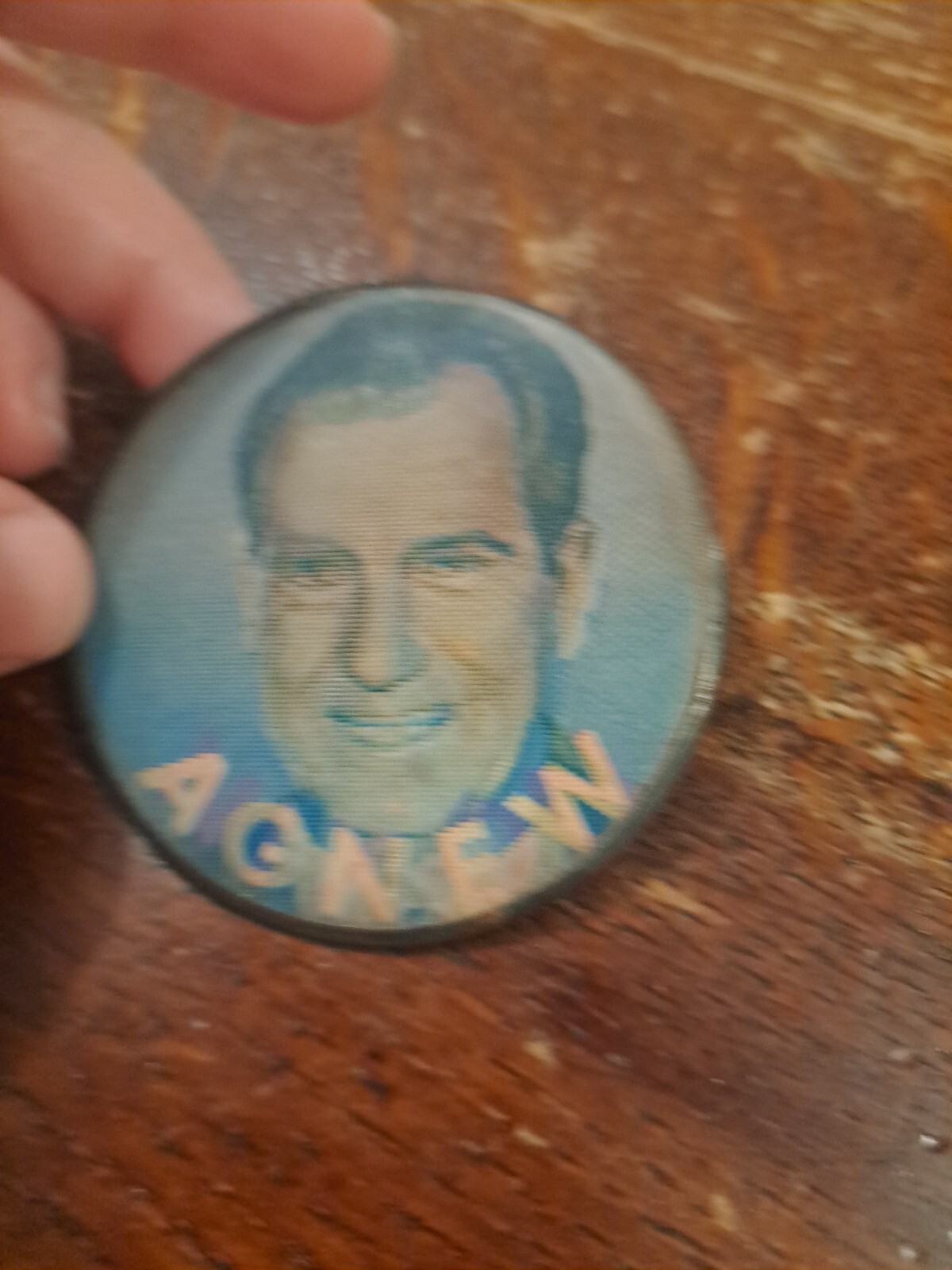 1970 political campaign button two flip face Nixon/ Agnew steel back stick pin
