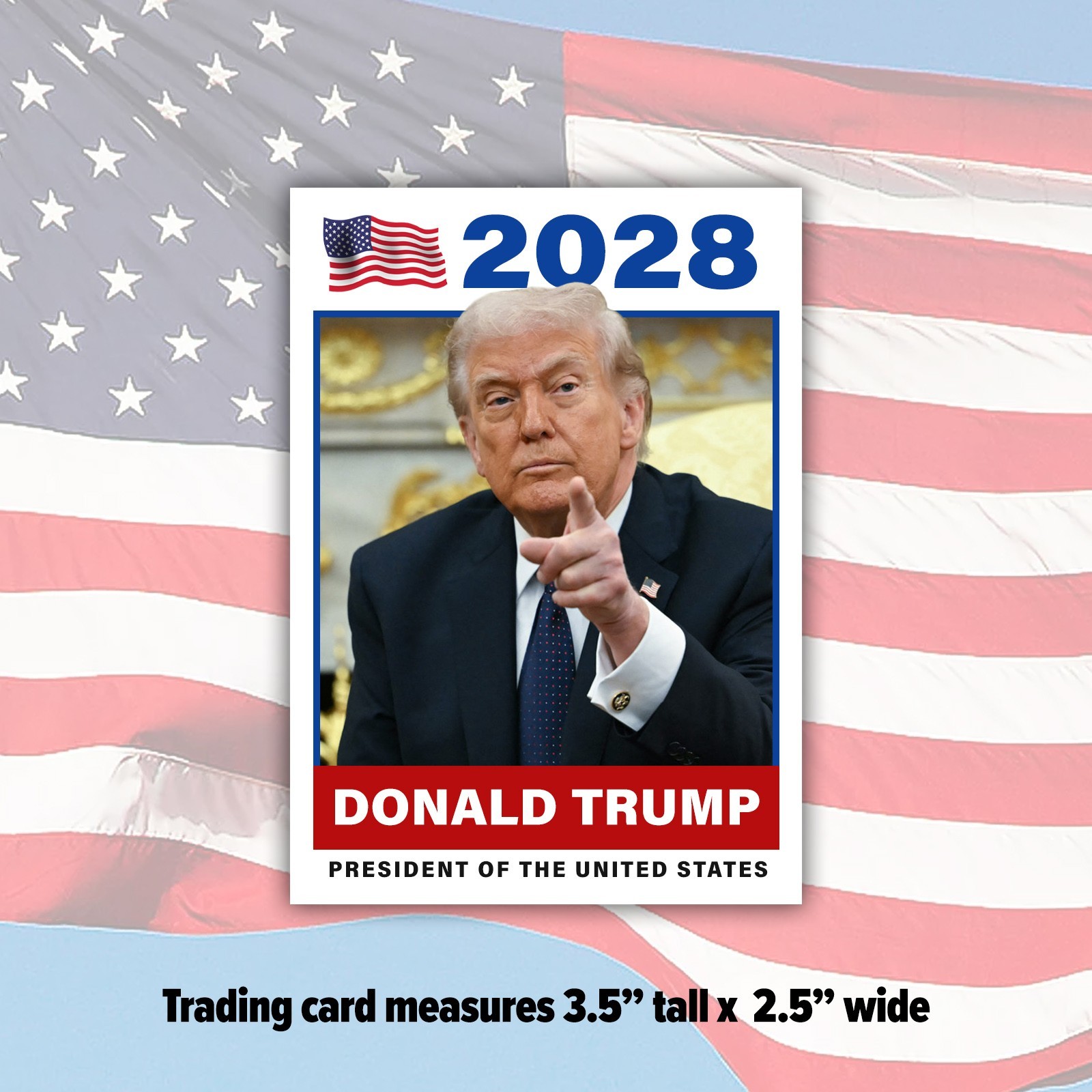 Donald Trump 2028 MAGA USA Custom President Trading Card with Top Loader