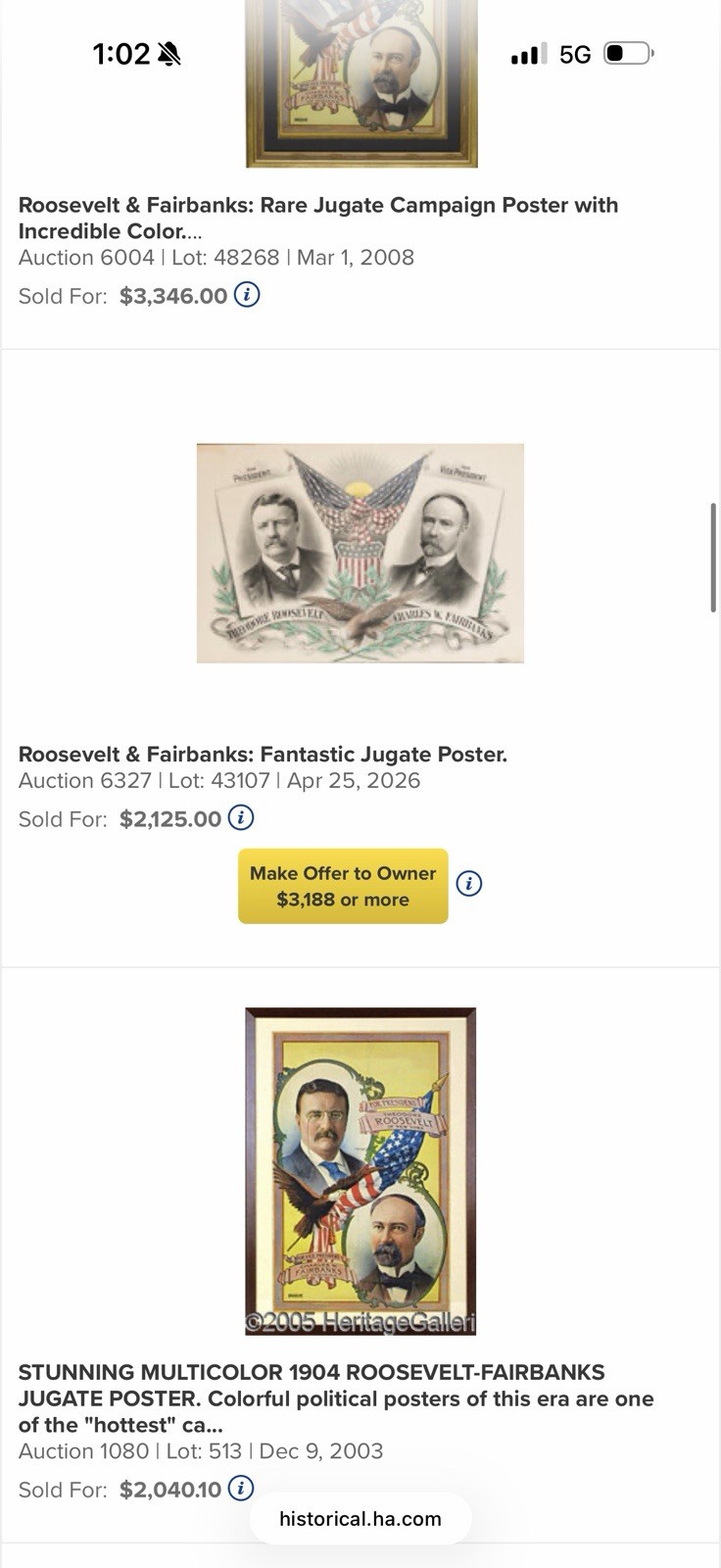 Rare 1904 Roosevelt Fairbanks Jugate Campaign Poster