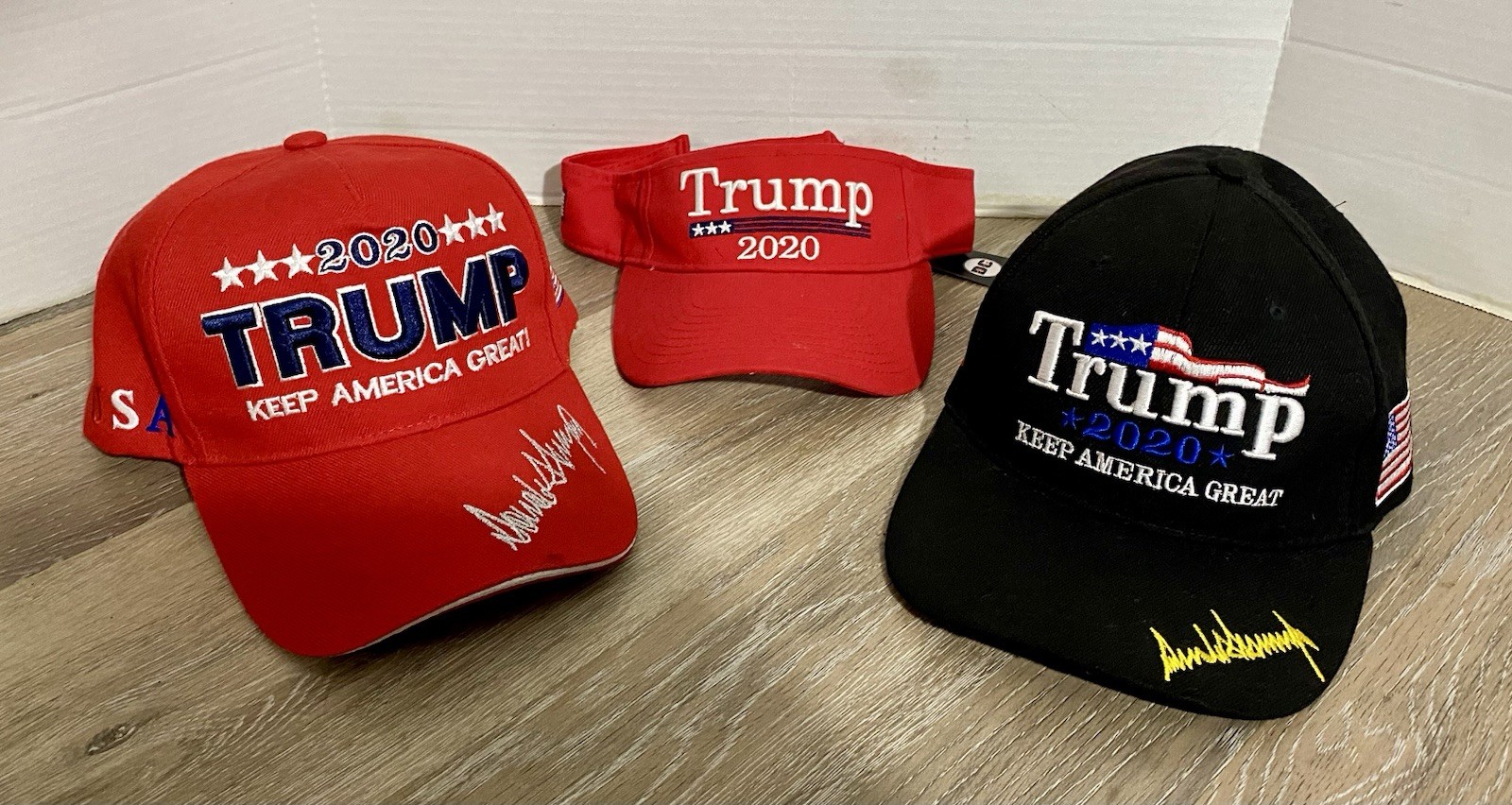 Donald Trump 2020 Campaign Hat Lot MAGA Snapback & Visor – Red & Black