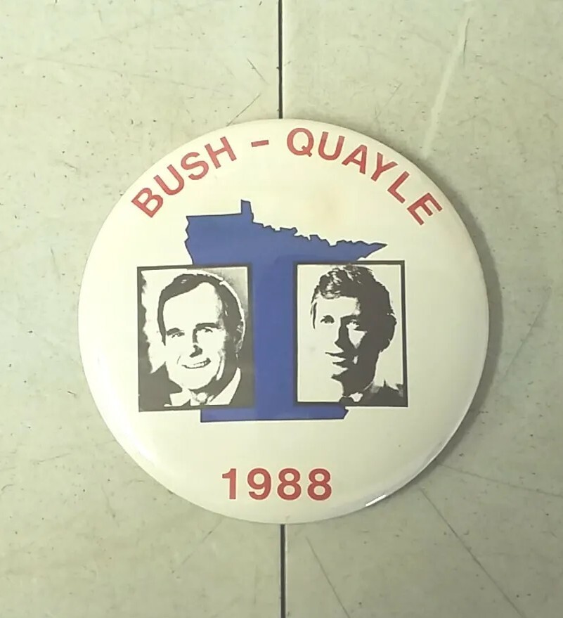 Bush Quayle 1988 Minnesota GOP Presidential Campaign Supporter Pin