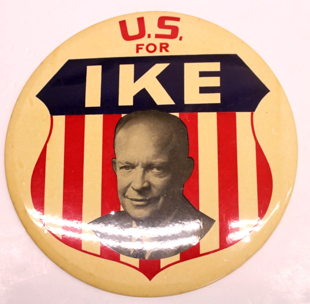 Vintage 1952 I Like Ike Large 9″ Celluloid Presidential Campaign Display Button