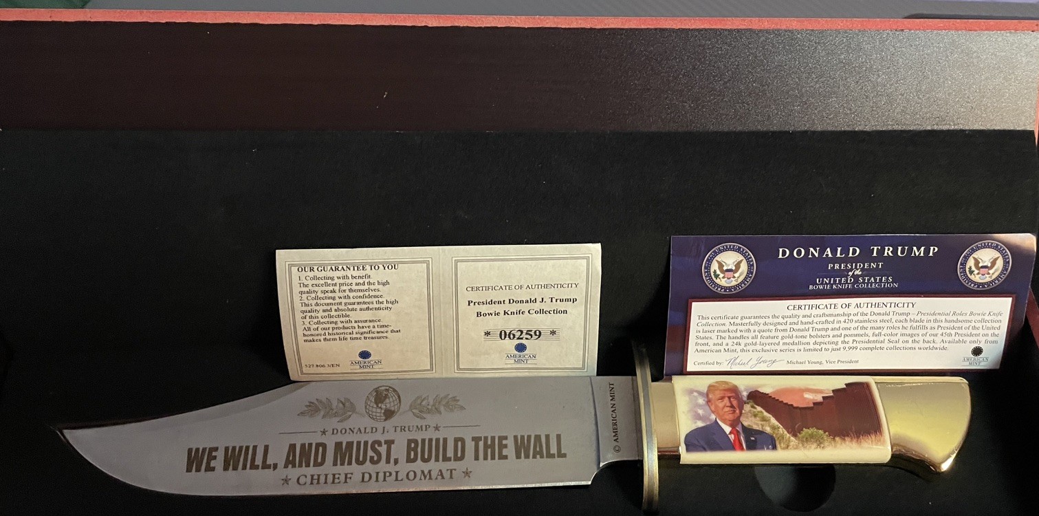 President Donald Trump “We Must Build The Wall” 12.7 inch Bowie Knife New in box