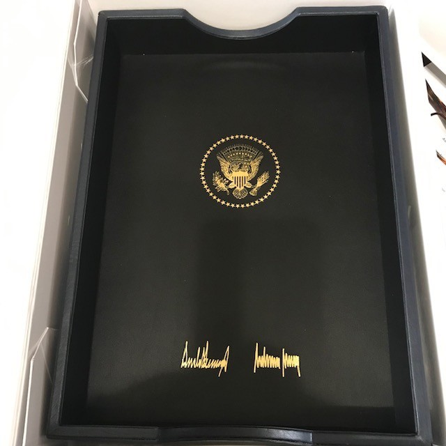 Donald J. Trump Signed Letter Box in Navy Blue Leather with Presidential Seal