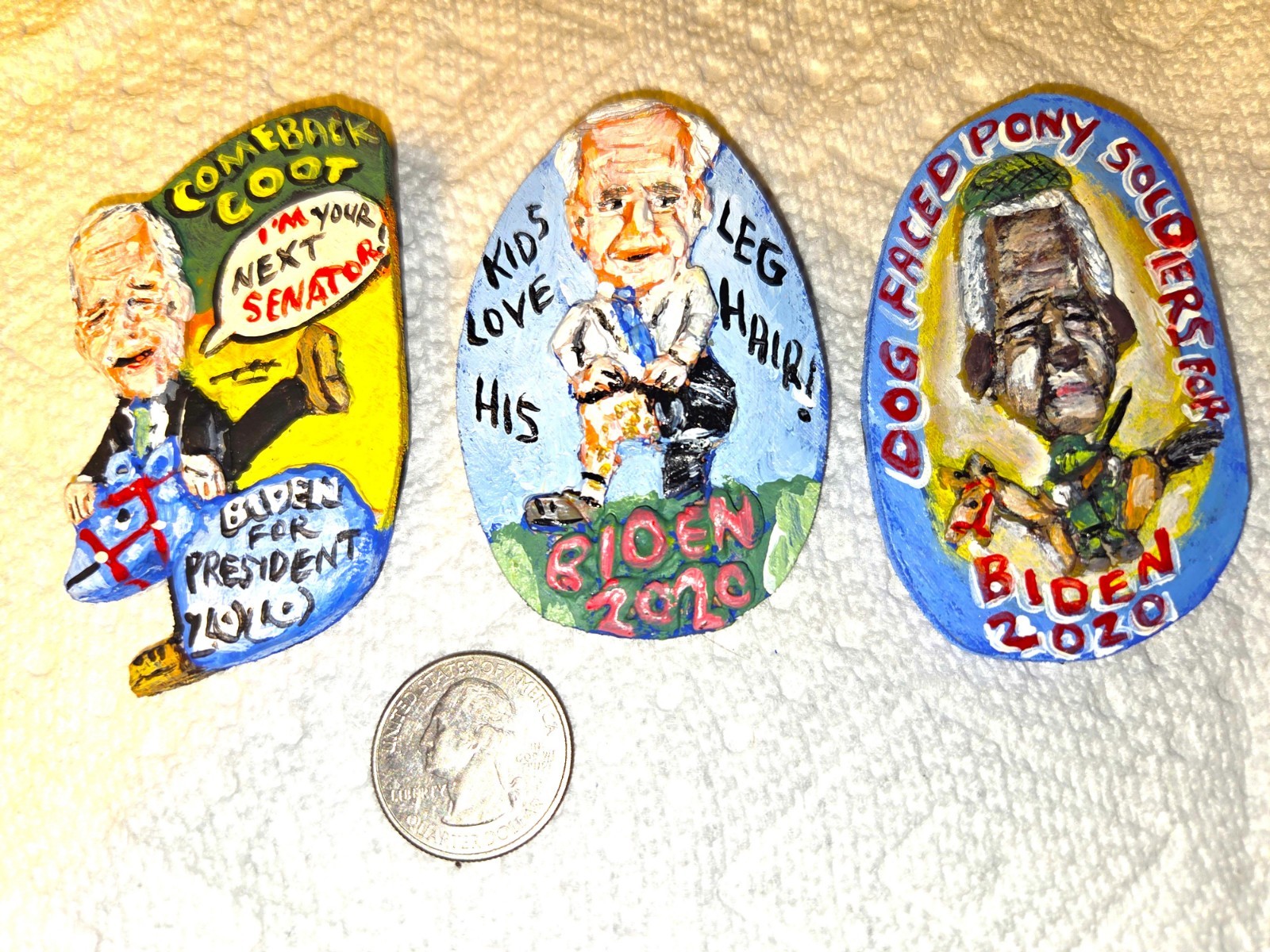 3 – Biden 2020 Political Pins Folk Art – Artist Alan Ferster – New