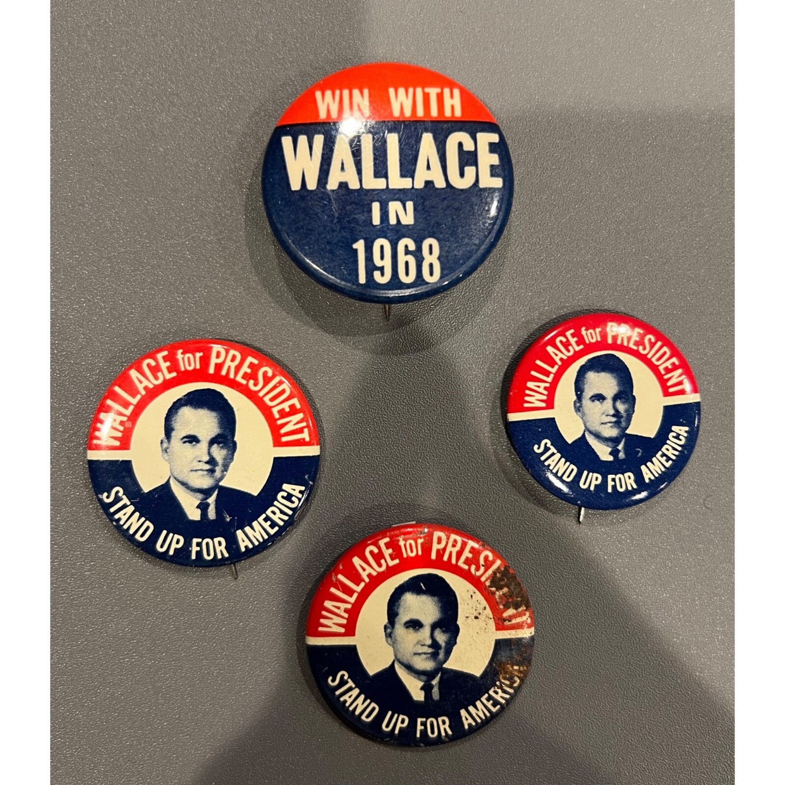 Lot of 4 1968 Wallace For President Presidential Election Metal Pinback Lot