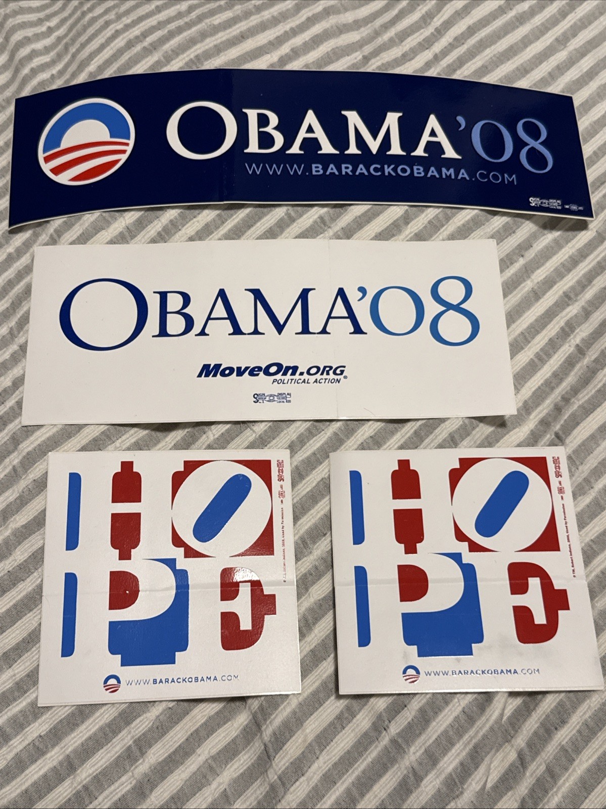 Set Of 4 Barack Obama 2008 Campaign Stickers Bumper Stickers Excellent Condition
