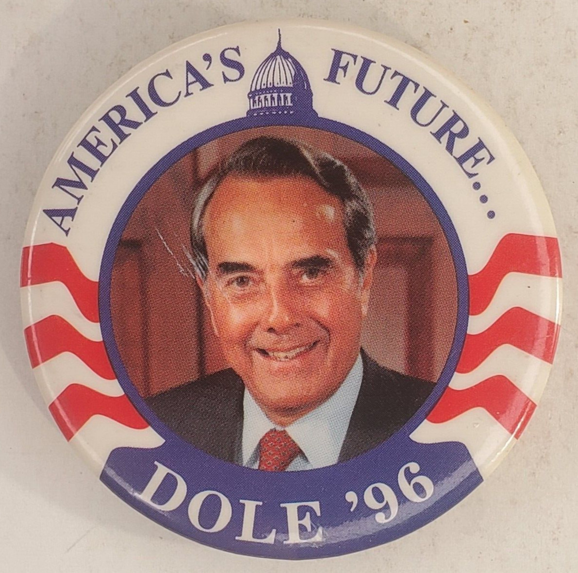 Vintage 96 Bob Dole Americas Future Presidential Campaign Pinback Button Slater