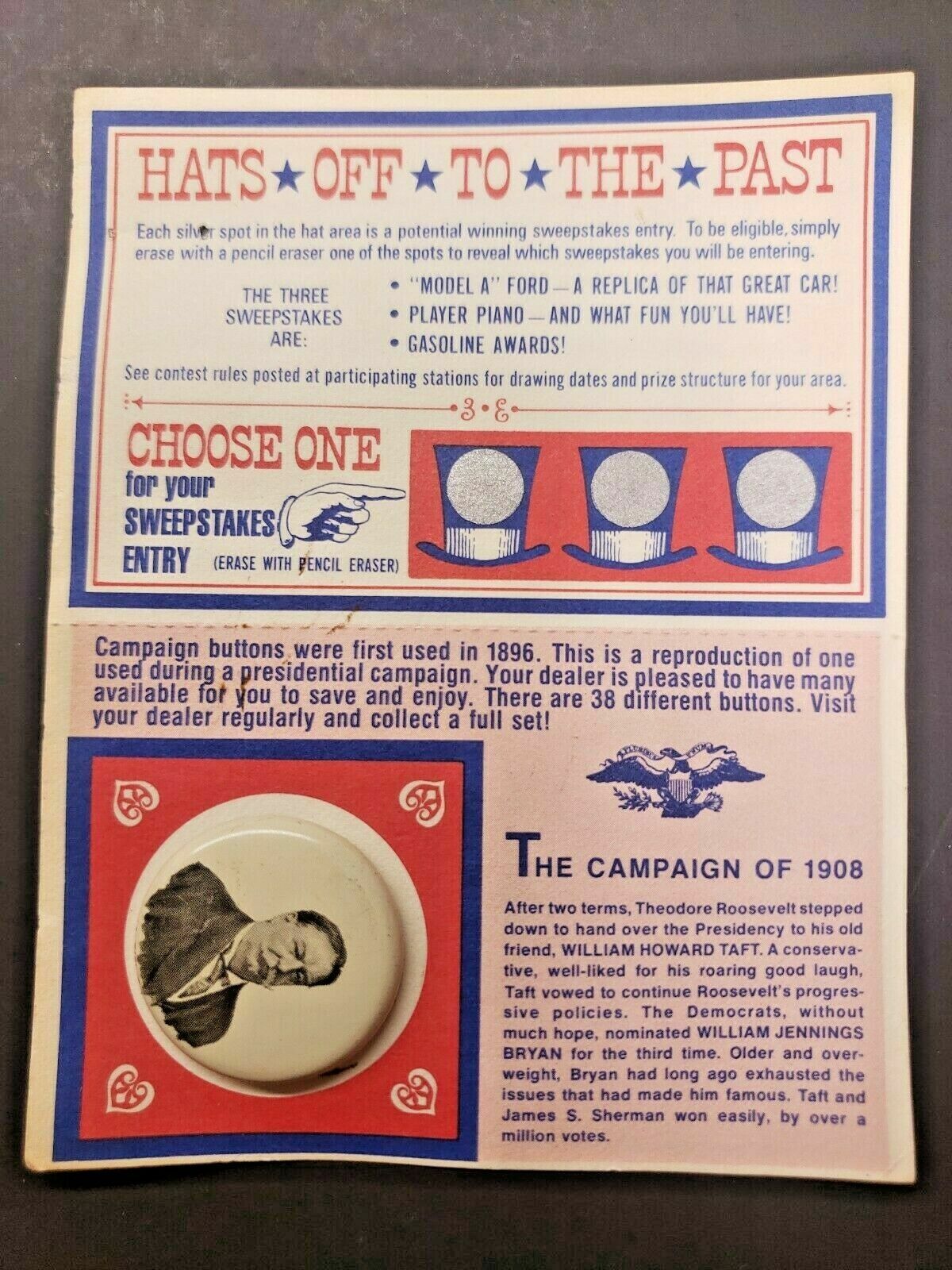 Reproduction American Oil 1908 William Howard Taft Campaign Pin Button 27