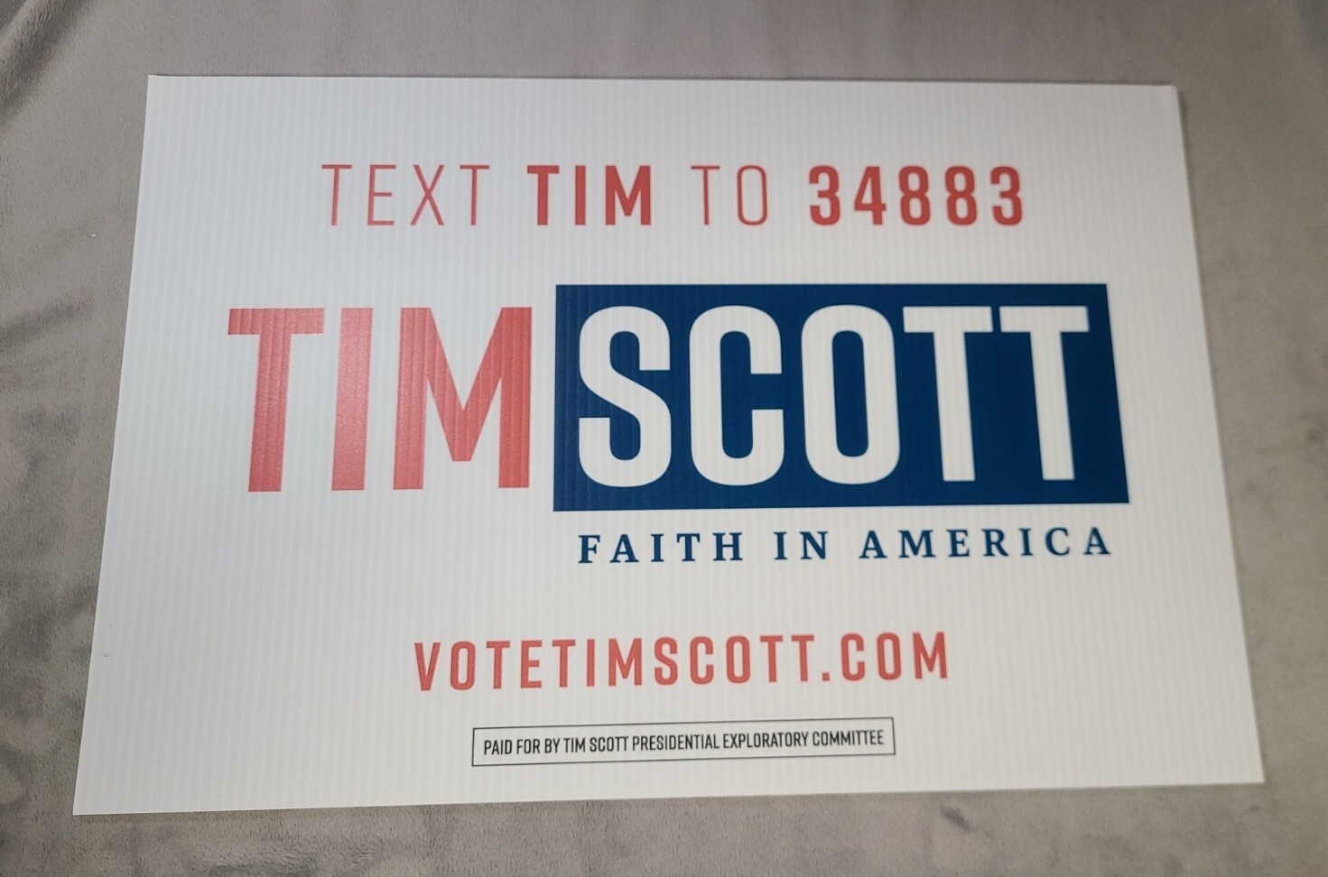Tim Scott Yard Sign Ridgid Rare! 2024 Presidential Candidate 18″ X 12″ No Stake