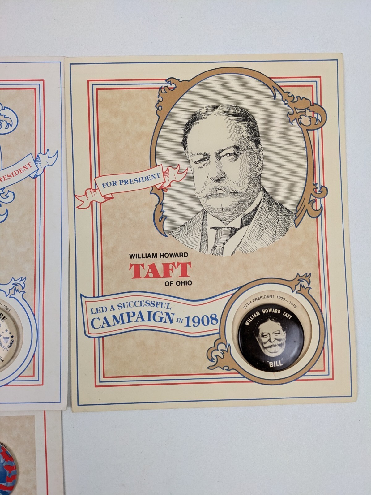 Reproduction Campaign Pinback Buttons Honest Abe Lincoln Theodore Roosevelt Taft