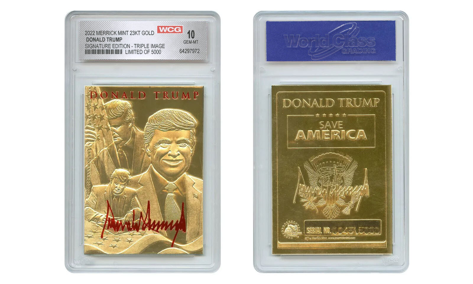 DONALD TRUMP S/N 5000 Triple Image SIGNATURE Edition 23K GOLD Card – GEM-MINT 10