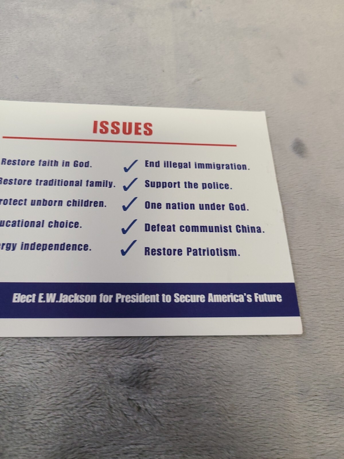 EW Jackson 2024 Presidential Candidate Fan Pack!! Rare!! Iowa Sticker & Flier