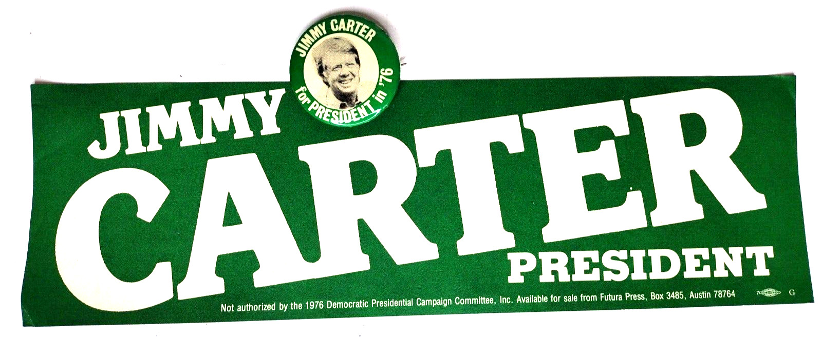 1976 Jimmy Carter Pin & Bumper Sticker Bicentennial Election Campaign Original