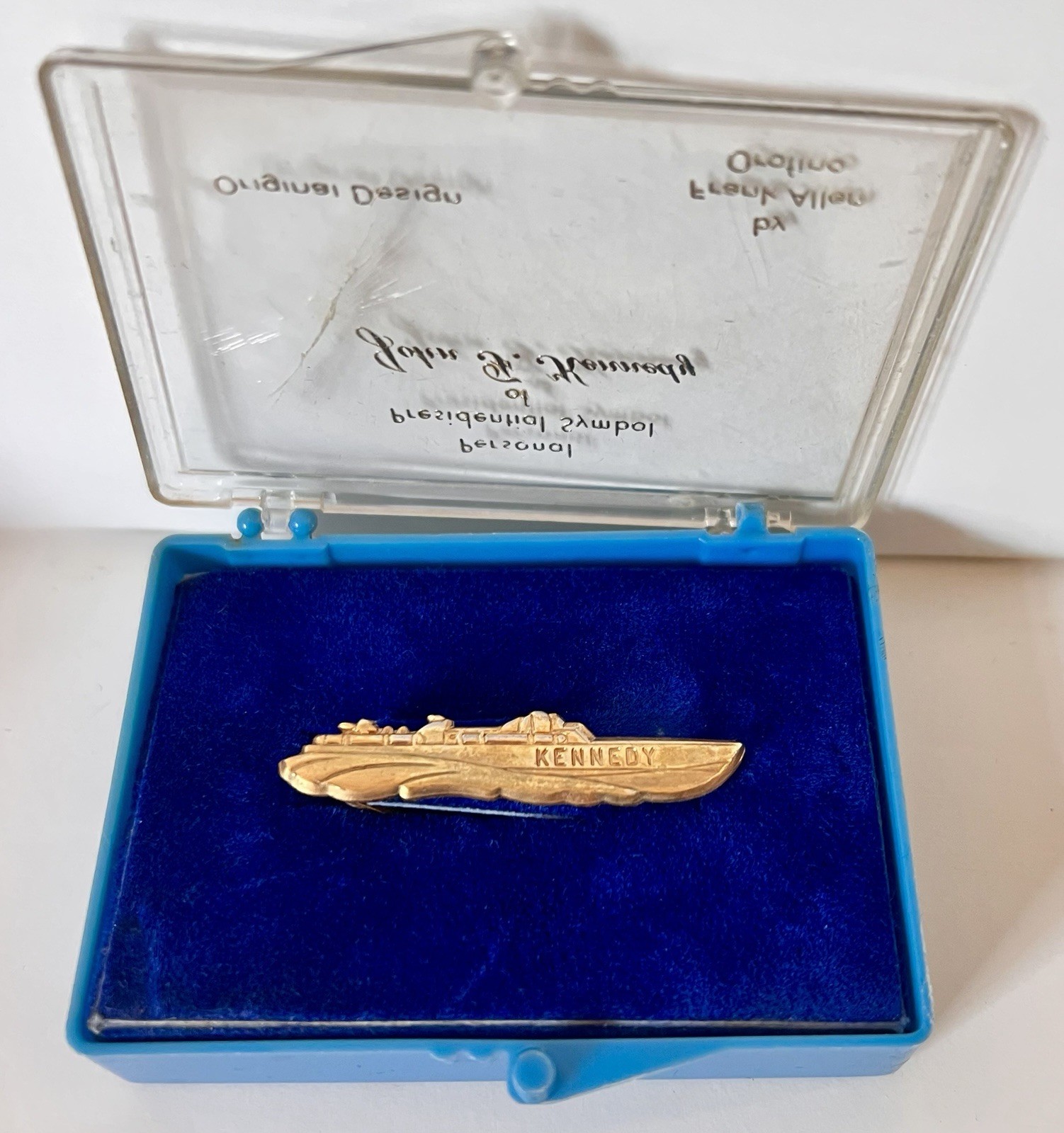 Kennedy (JFK) PT 109 Tie Clip Original Plastic Case Designer Frank Allen Orofino