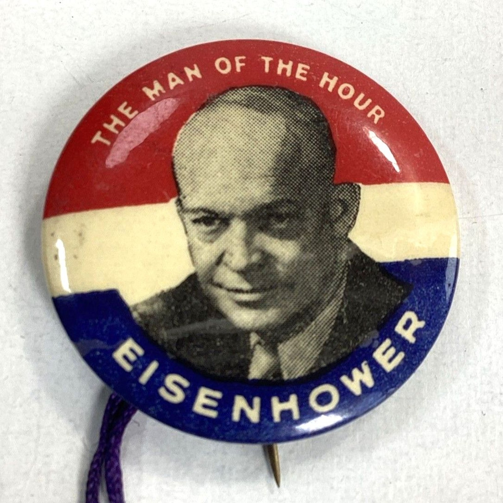 1952 Vtg Eisenhower Man Of The Hour Campaign Button Plastic Elephant Charm GOP