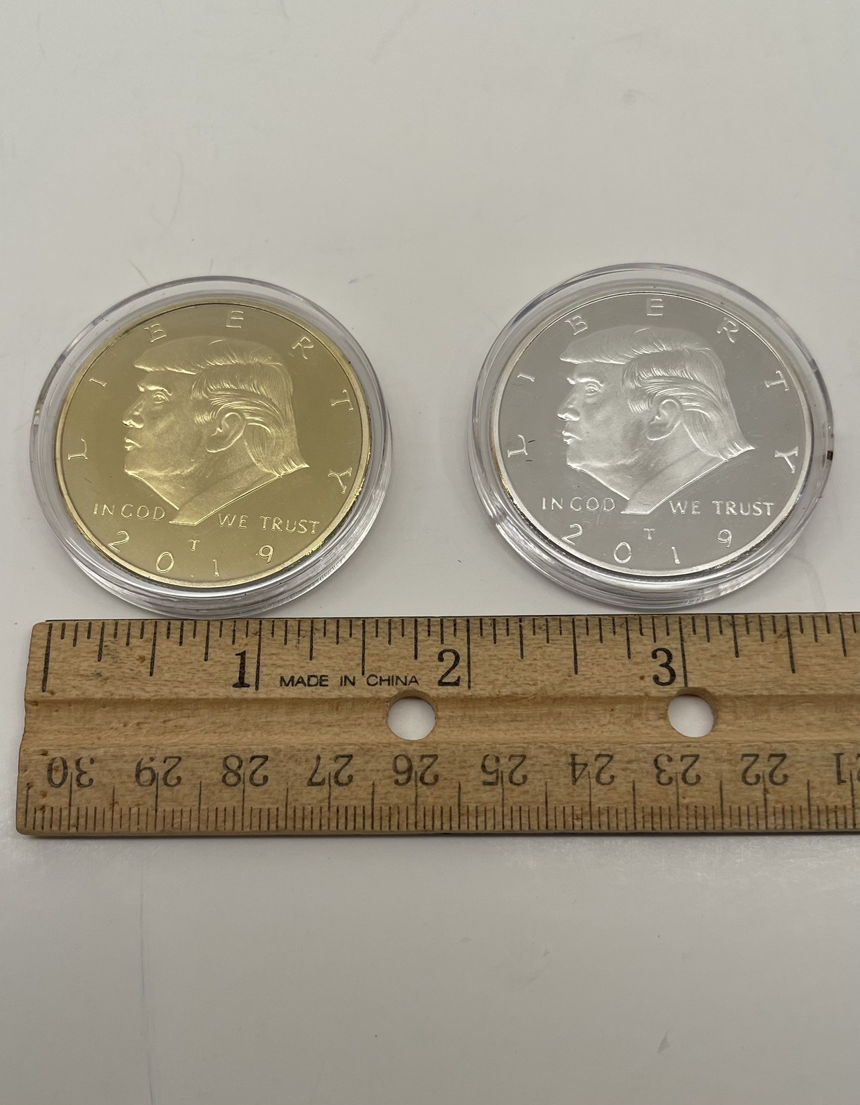2019 Donald Trump Gold Plated and Silver Plated Two Coin Set in a hard capsule.