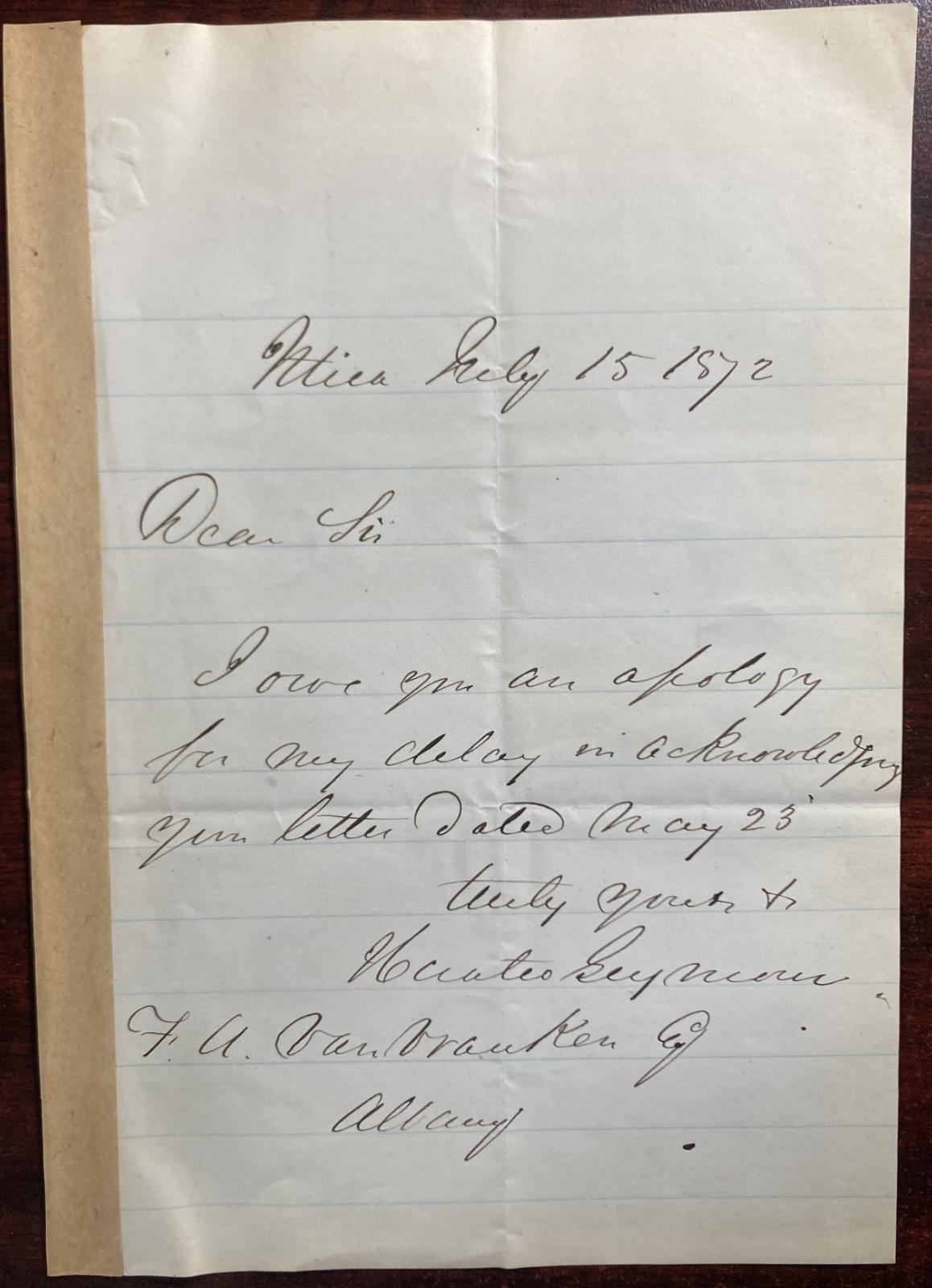 HORATIO SEYMOUR-Autographed Letter Signed-NY Governor-US Presidential candidate
