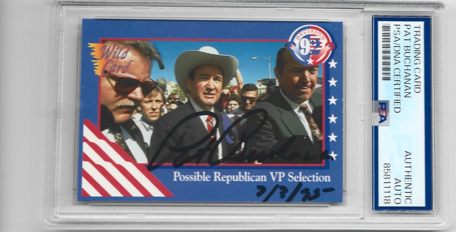 Autographed Pat Buchanan “Decision 92” card PSA/DNA certified