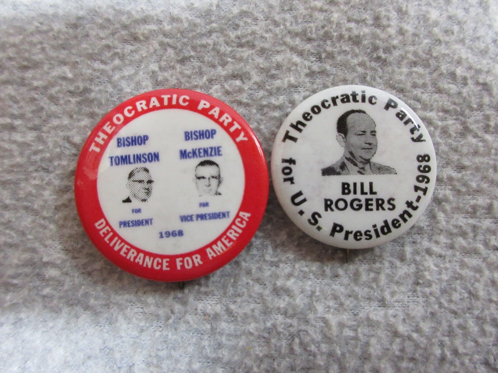 1968 USA THEOCRATIC PARTY Rogers Tomlinson 4 PRESIDENT CELLULOID PIN BACK BUTTON