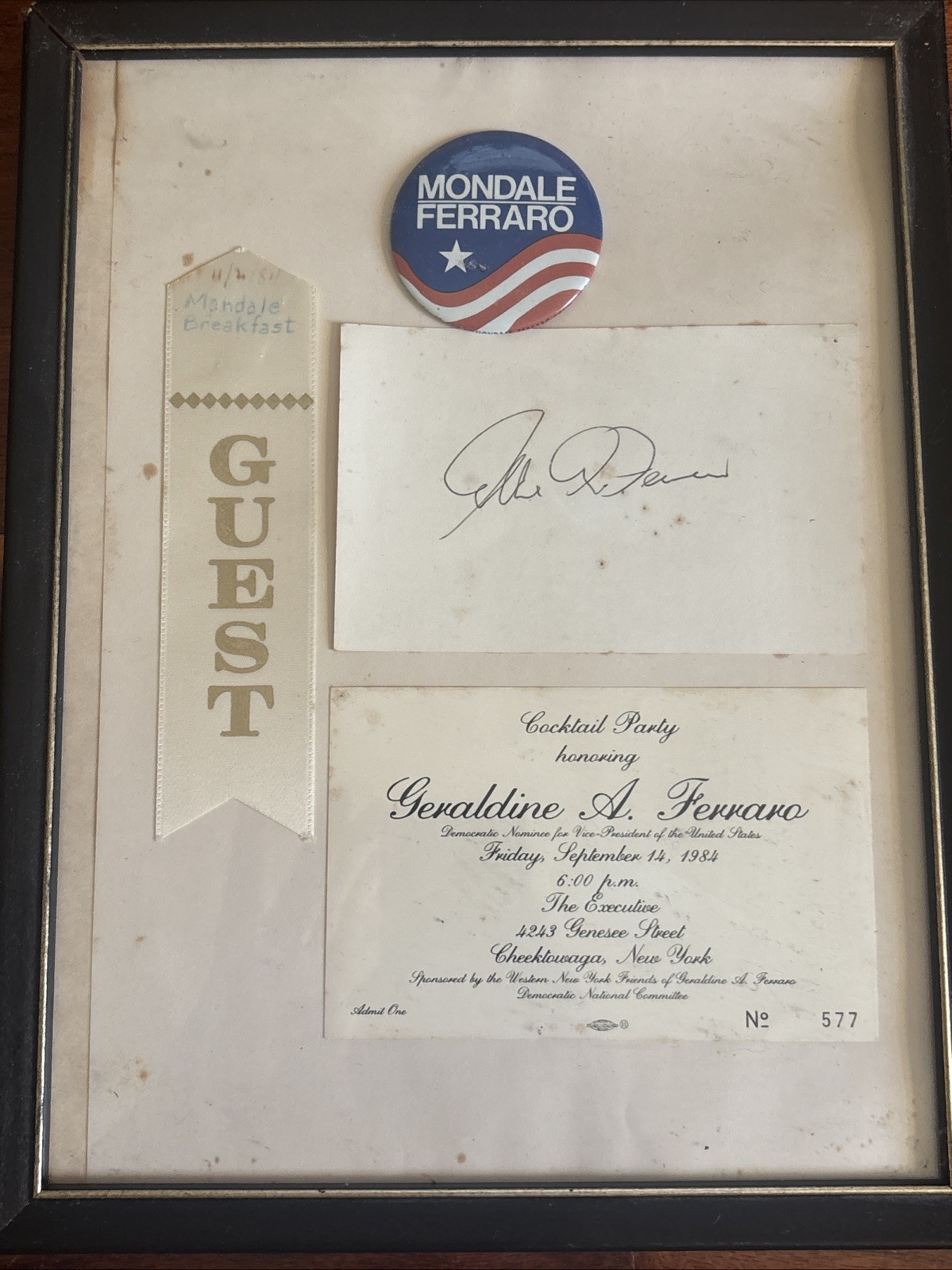Mondale Ferraro 1984 Campaign Signature, Button Invitation, 1984