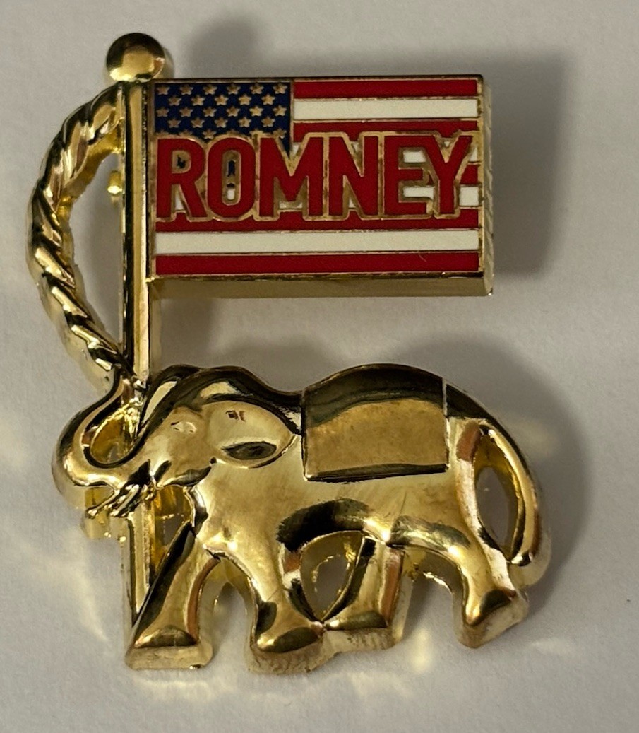 Romney Gold Tone Elephant 1.25” Tall Political Pin