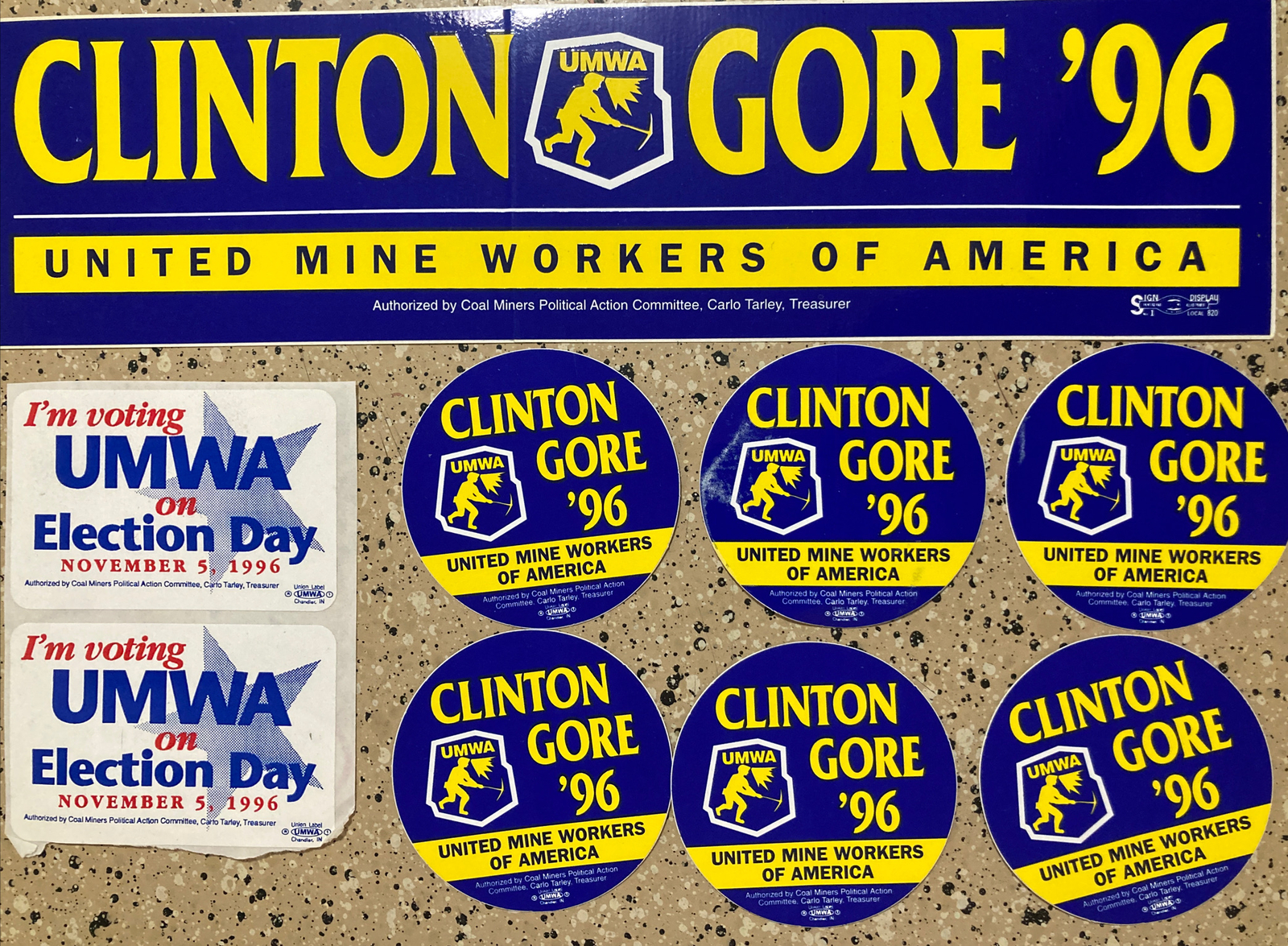 Clinton Gore Vintage Lot UMWA MINE WORKERS CAMPAIGN 1996 Bumper Stickers Decal