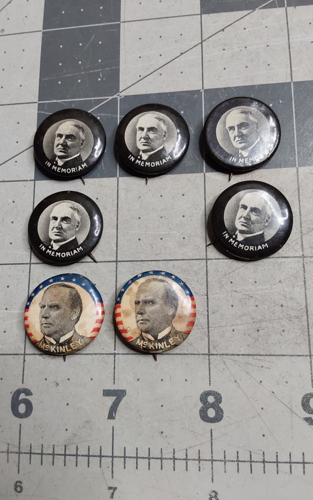 7 William McKinley In Memoriam & For President Pins