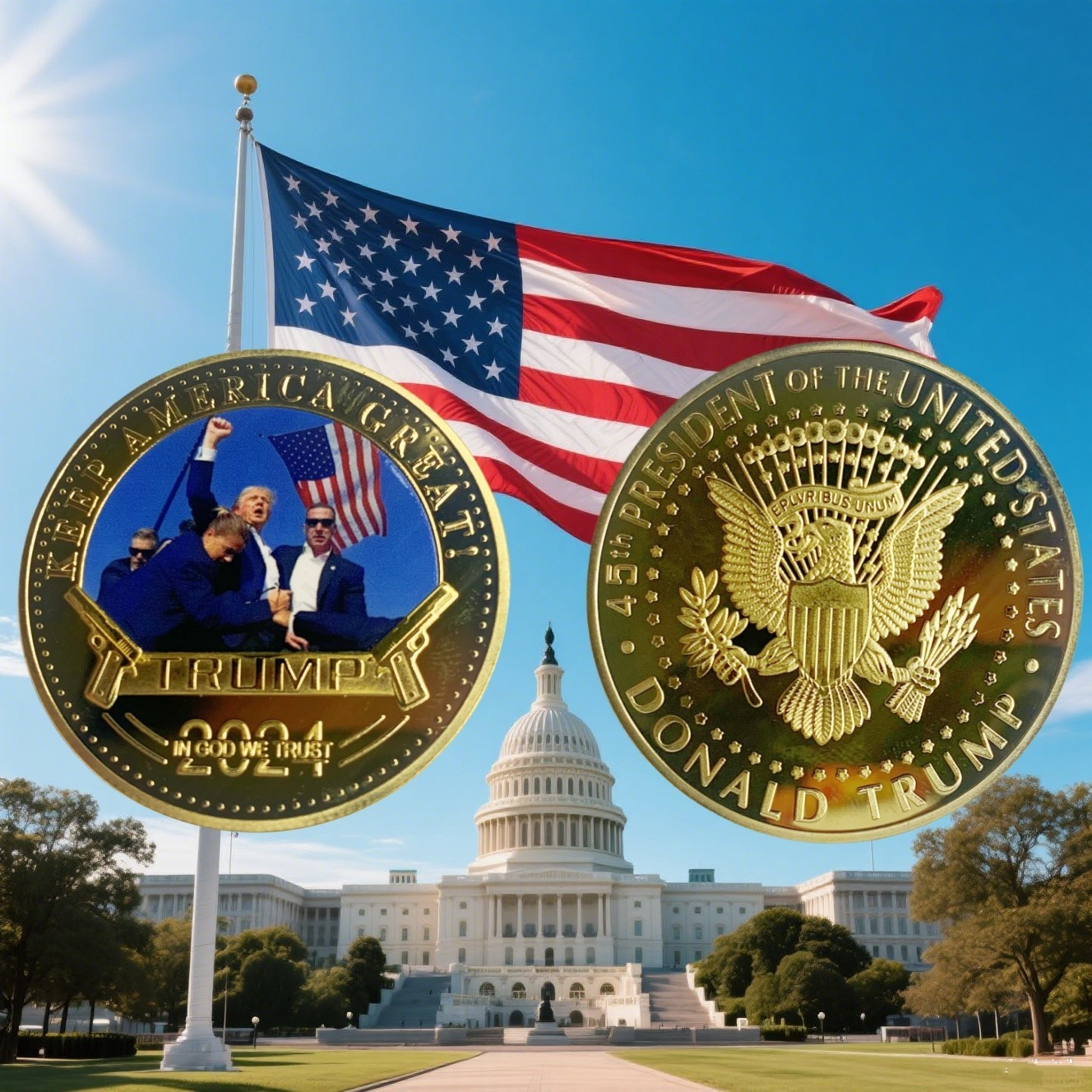 8 PCS 2024 President Trump Commemorative Coin Take America Back Metal Coin