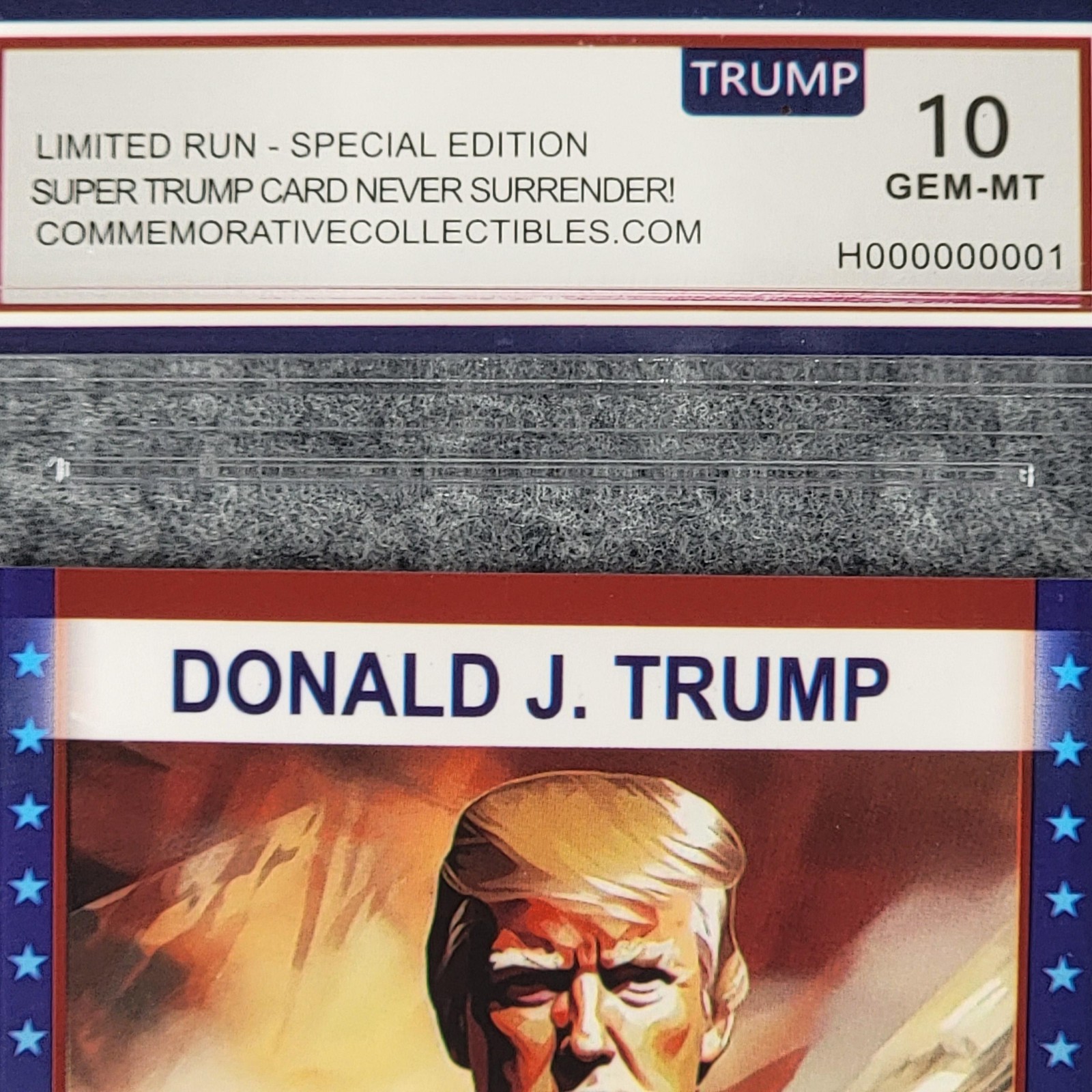 Donald J Trump Super Trump Card Never Surrender Graded GEM MT 10 Limited Run