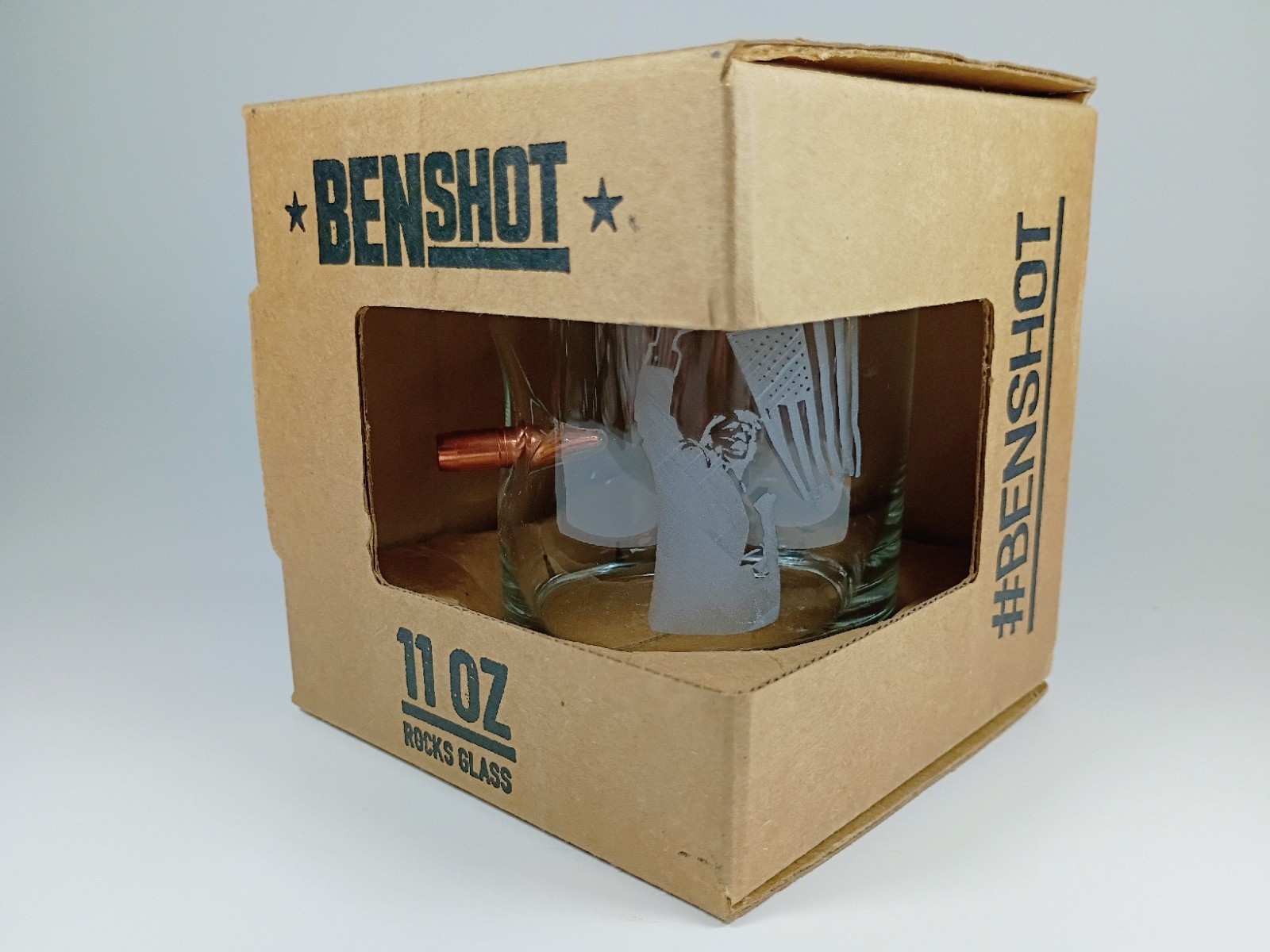 BENSHOT 11 oz Rocks Glass Bullet USA Custom Trump FIGHT Cocktail, Whiskey Glass.