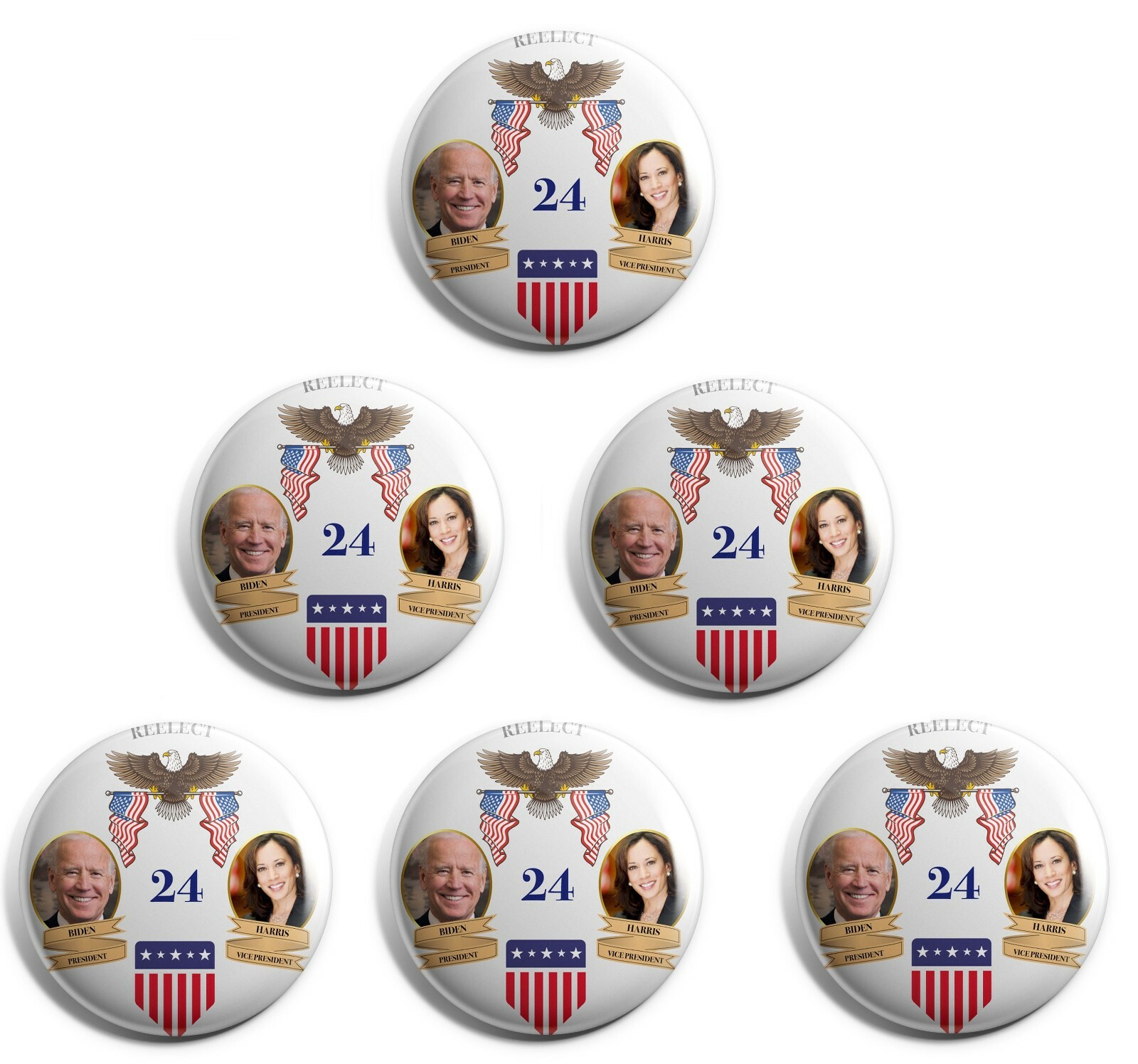 Biden and Harris Jugate 2024 Campaign Button 6-Pack (BH24-007-X6)