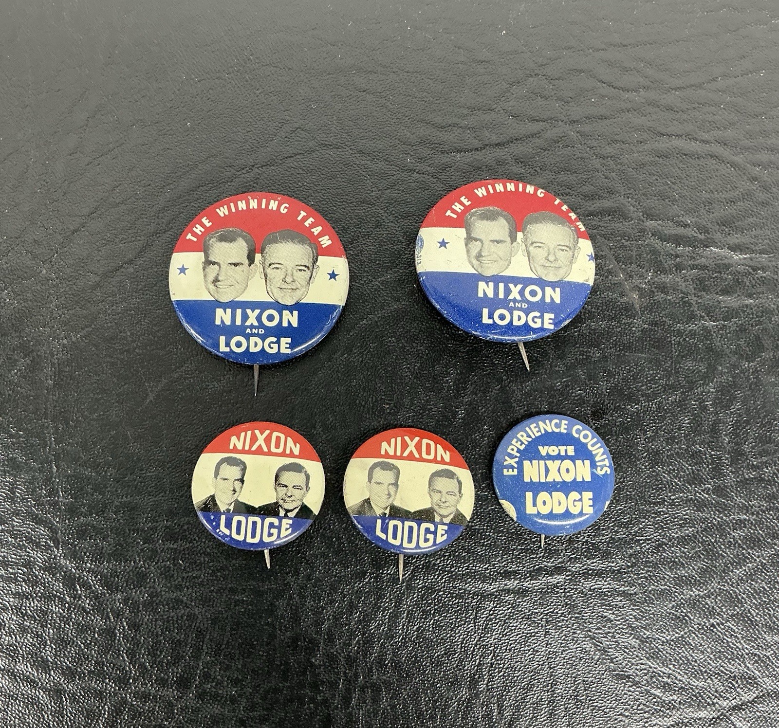 Vtg Nixon Lodge 1960 Presidential Campaign Lot 5 Green Duck Pin back Union Label