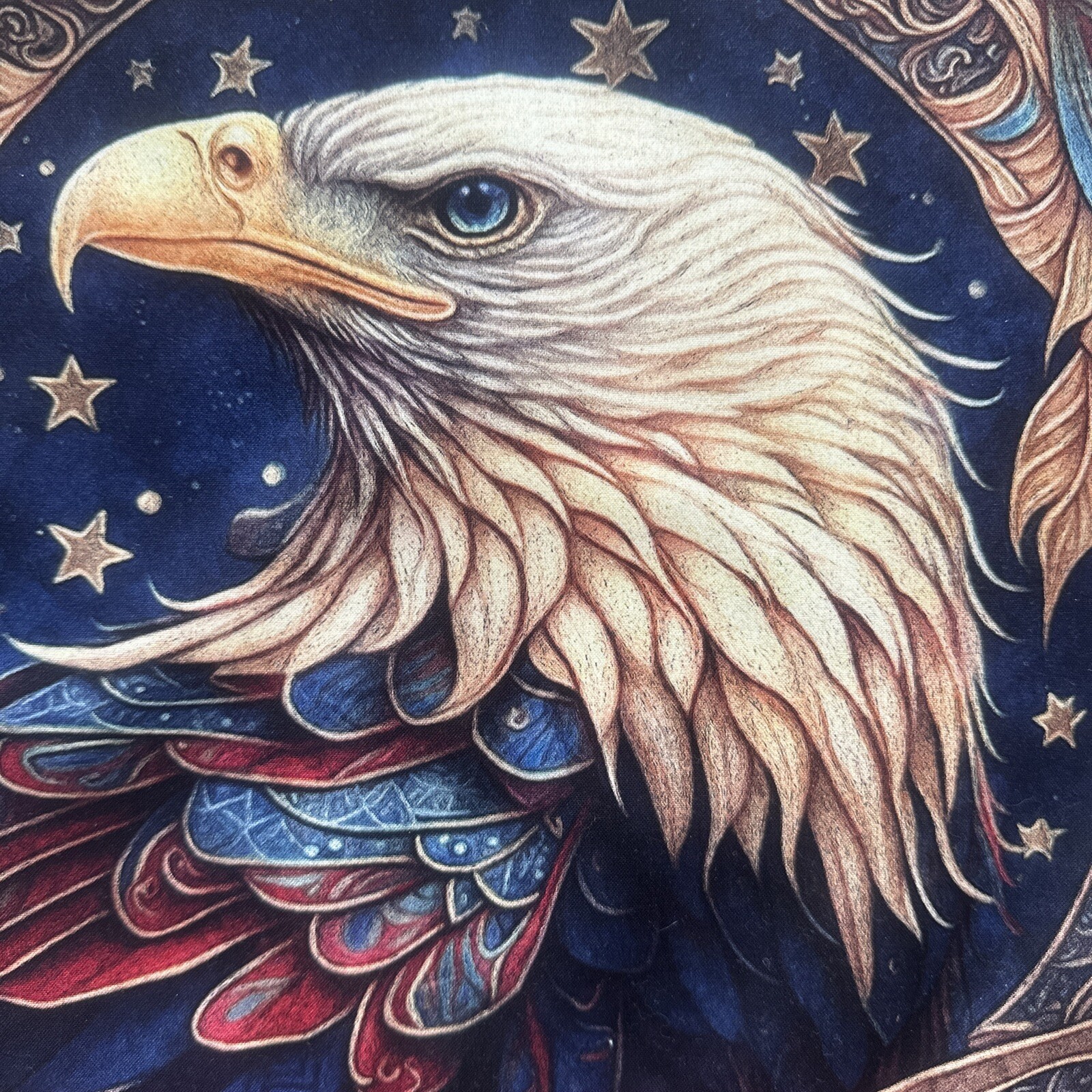 Trump 2024 Eagle Embroidered Fabric Square Red White Blue Wave Stitch Boarders